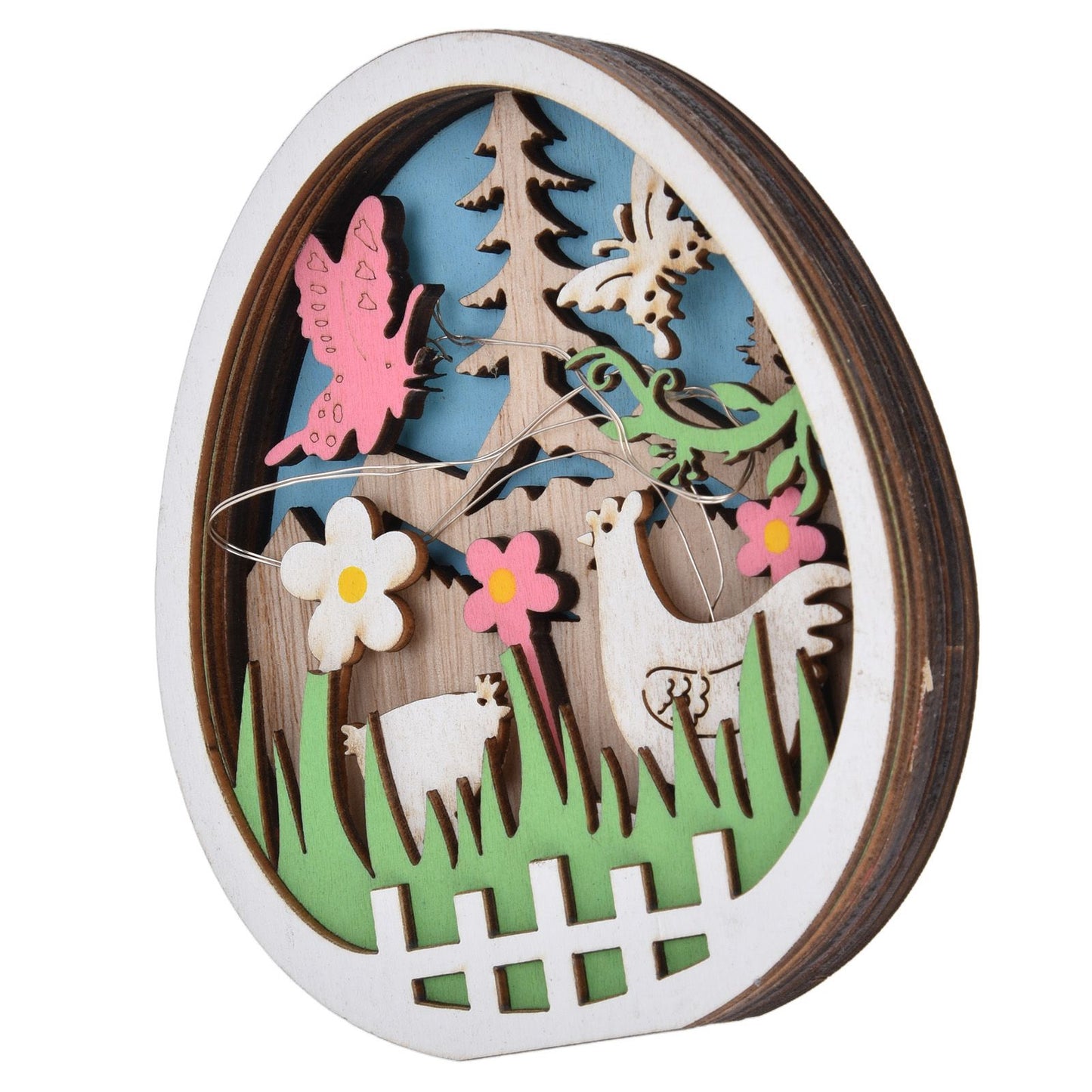 LED Wooden Easter Eggs Turkey Pattern Natural Boxwood Easter Ornaments Wood Warm Light Wooden Easter Decor V1294-YM0523-3119220036211