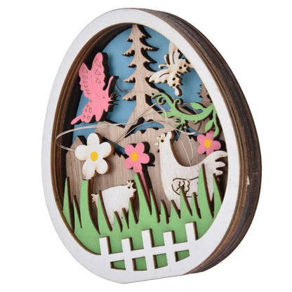 LED Wooden Easter Eggs Turkey Pattern Natural Boxwood Easter Ornaments Wood Warm Light Wooden Easter Decor V1294-YM0523-3119220036211