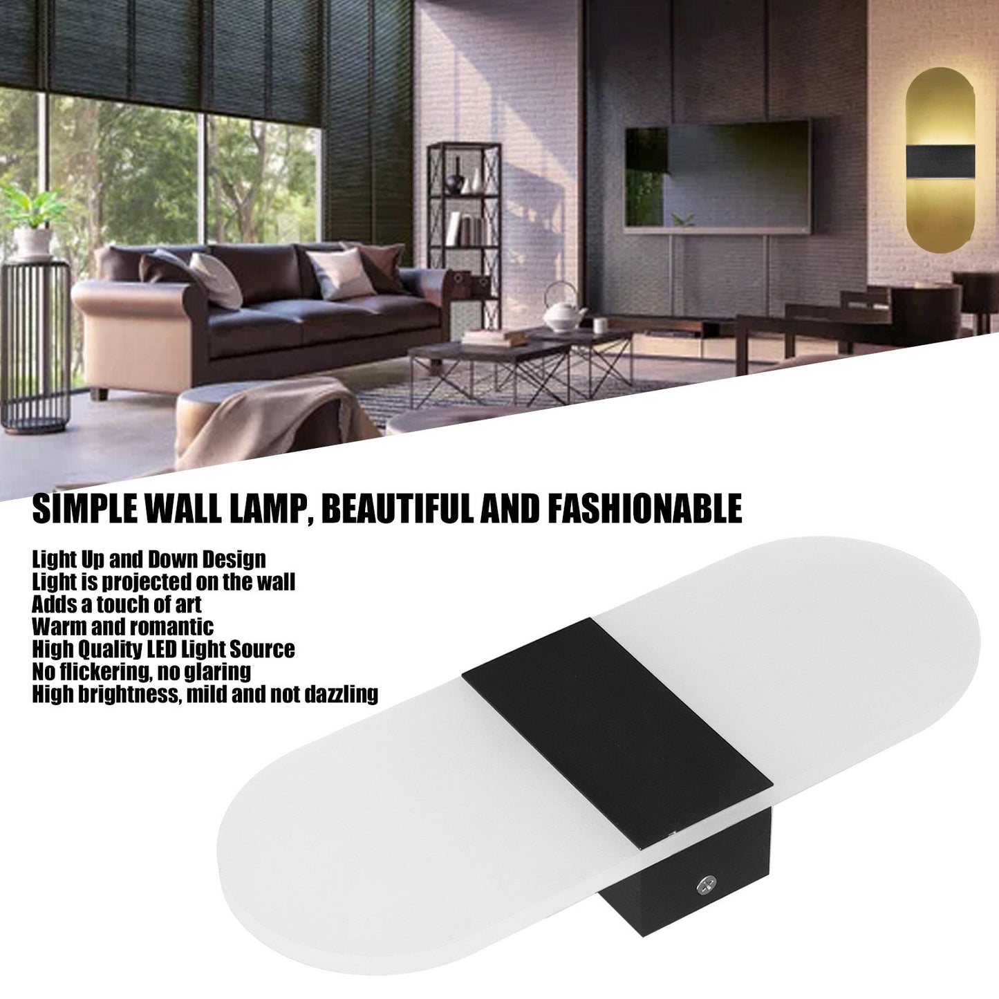 LED Wall Light Acrylic 360 degrees Up Down 6W Warm Modern Wall Lamp for Hallway Bedroom Restaurant 90-265V V1294-YM0523-3119220037111