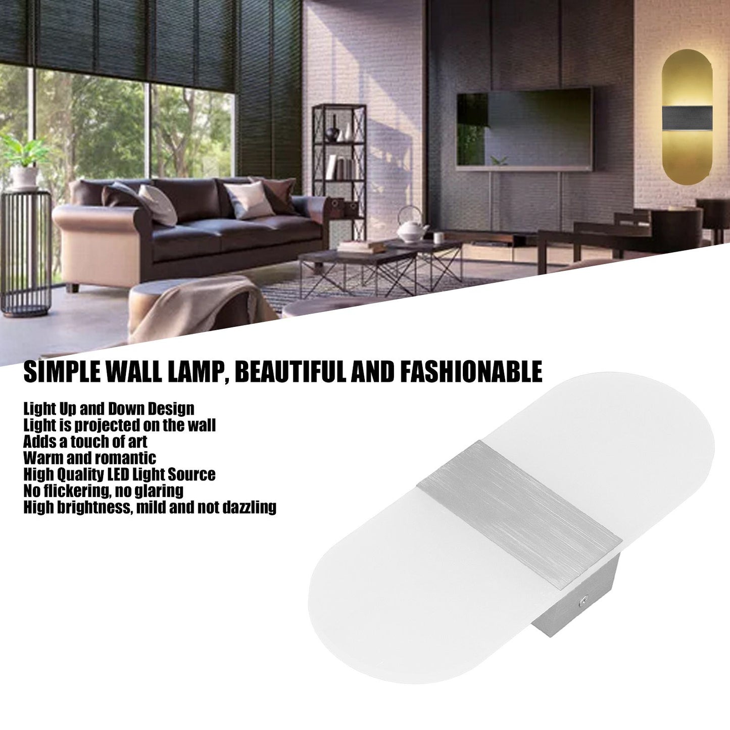 LED Wall Light Acrylic 360 degrees Up Down 6W Warm Modern Wall Lamp for Hallway Bedroom Restaurant 90-265V V1294-YM0523-3119220037113