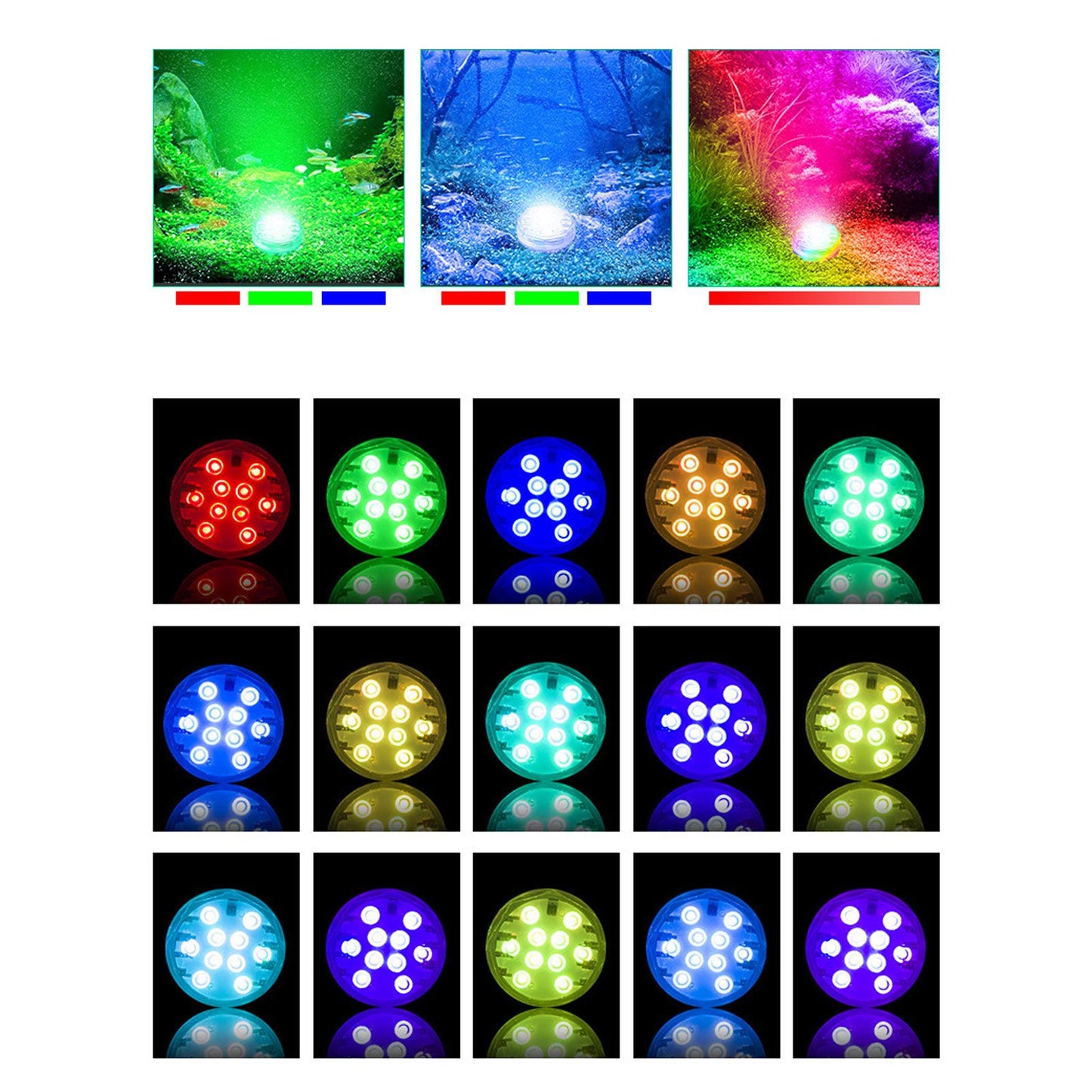 RGB Underwater Spot Light with Remote Control Submersible LED Light IP68 Waterproof for Aquarium Pond V1294-YM0523-3119220044411