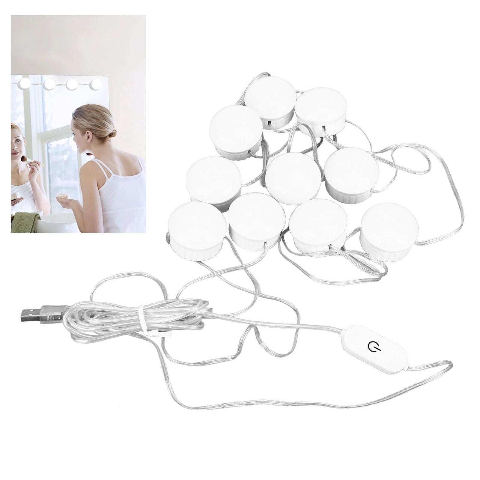 LED Mirror Light 5 Level Brightness Adjustment Touch Switch 10 Bulbs White Light Mirror Lamp with Retractable V1294-YM0523-3119220044811