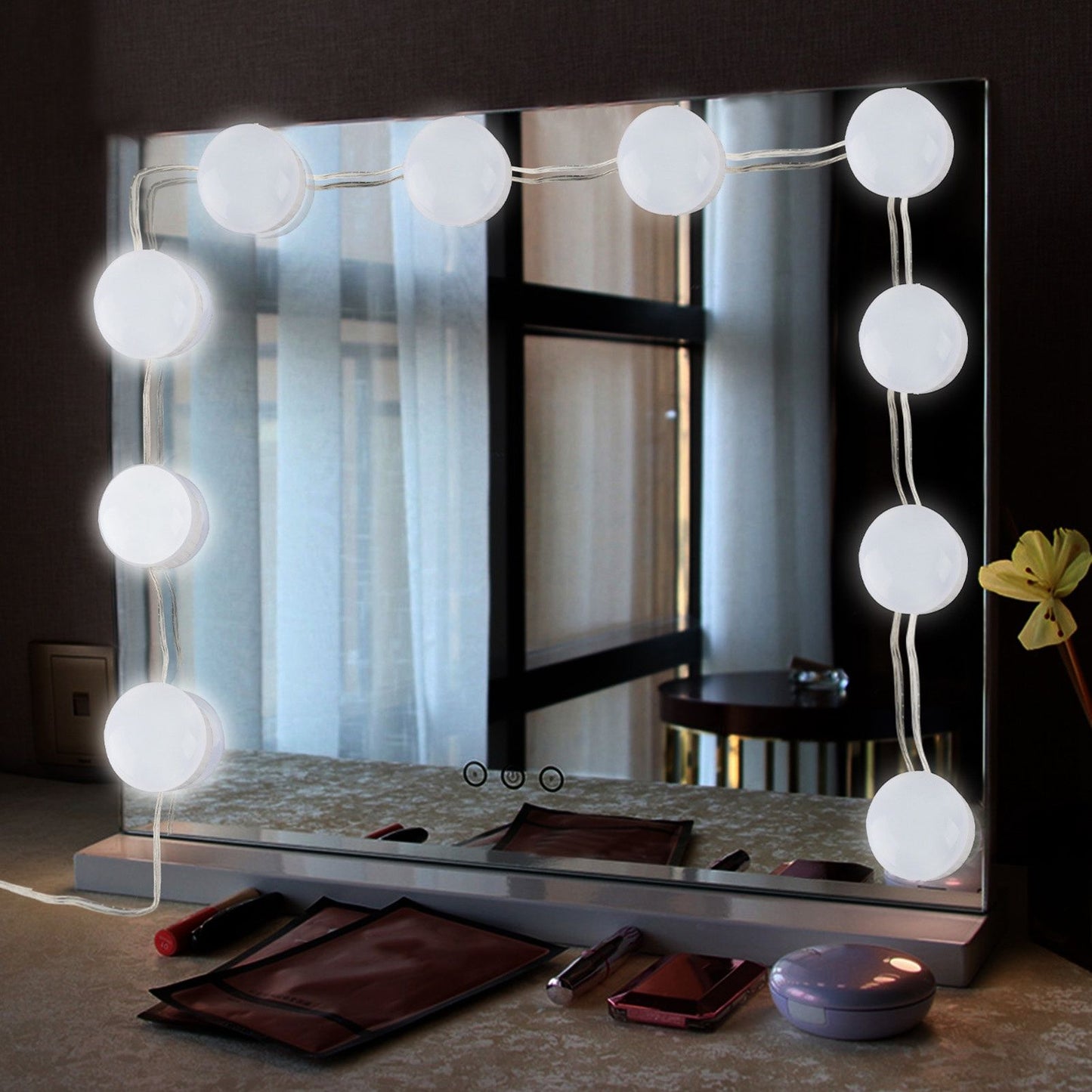 LED Mirror Light 5 Level Brightness Adjustment Touch Switch 10 Bulbs White Light Mirror Lamp with Retractable V1294-YM0523-3119220044811