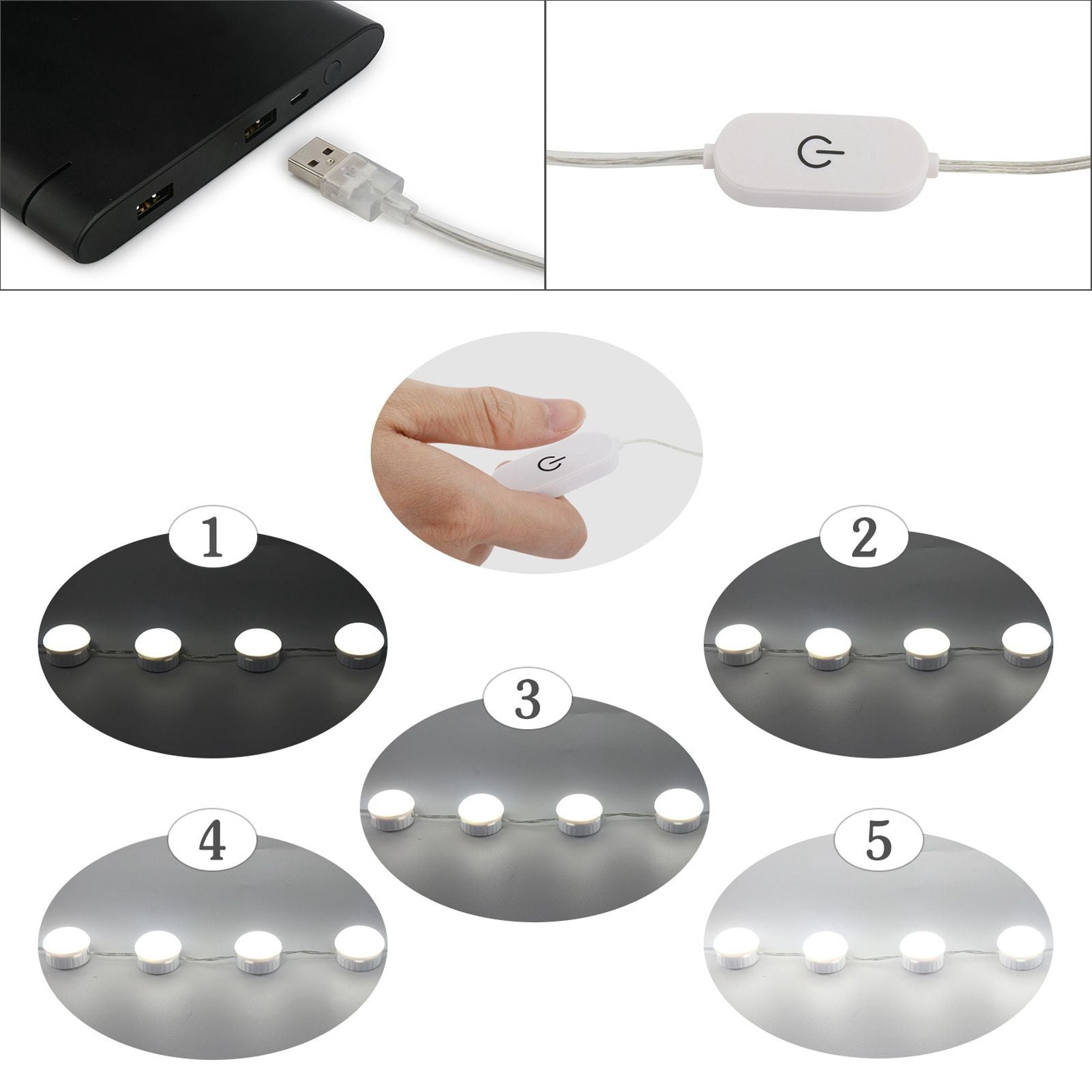 LED Mirror Light 5 Level Brightness Adjustment Touch Switch 10 Bulbs White Light Mirror Lamp with Retractable V1294-YM0523-3119220044811