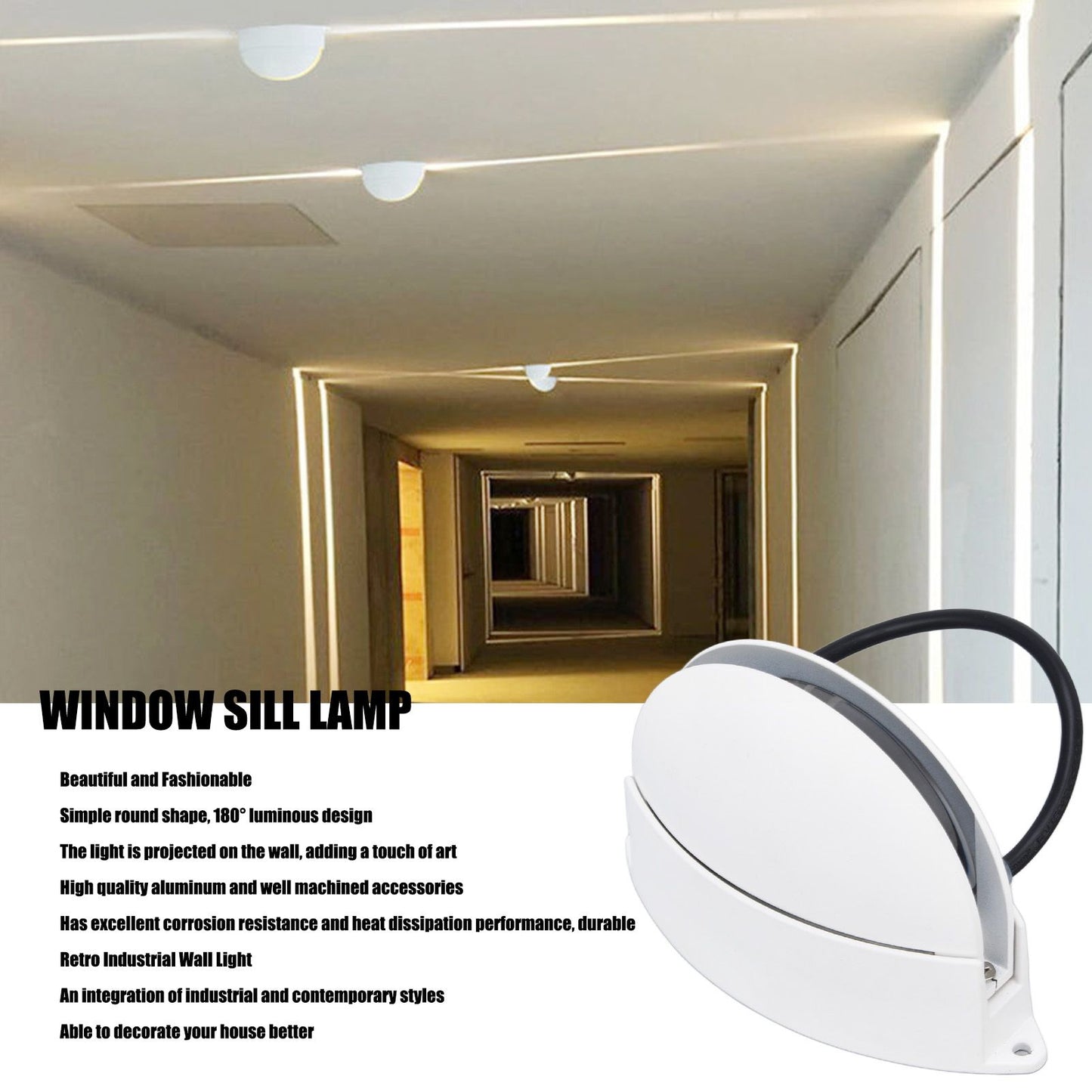 Window Sill Lamp 180 degrees Luminous Semicircular LED Wall Light for Hallway Corridor Living Room AC85-265V V1294-YM0523-3119220045112