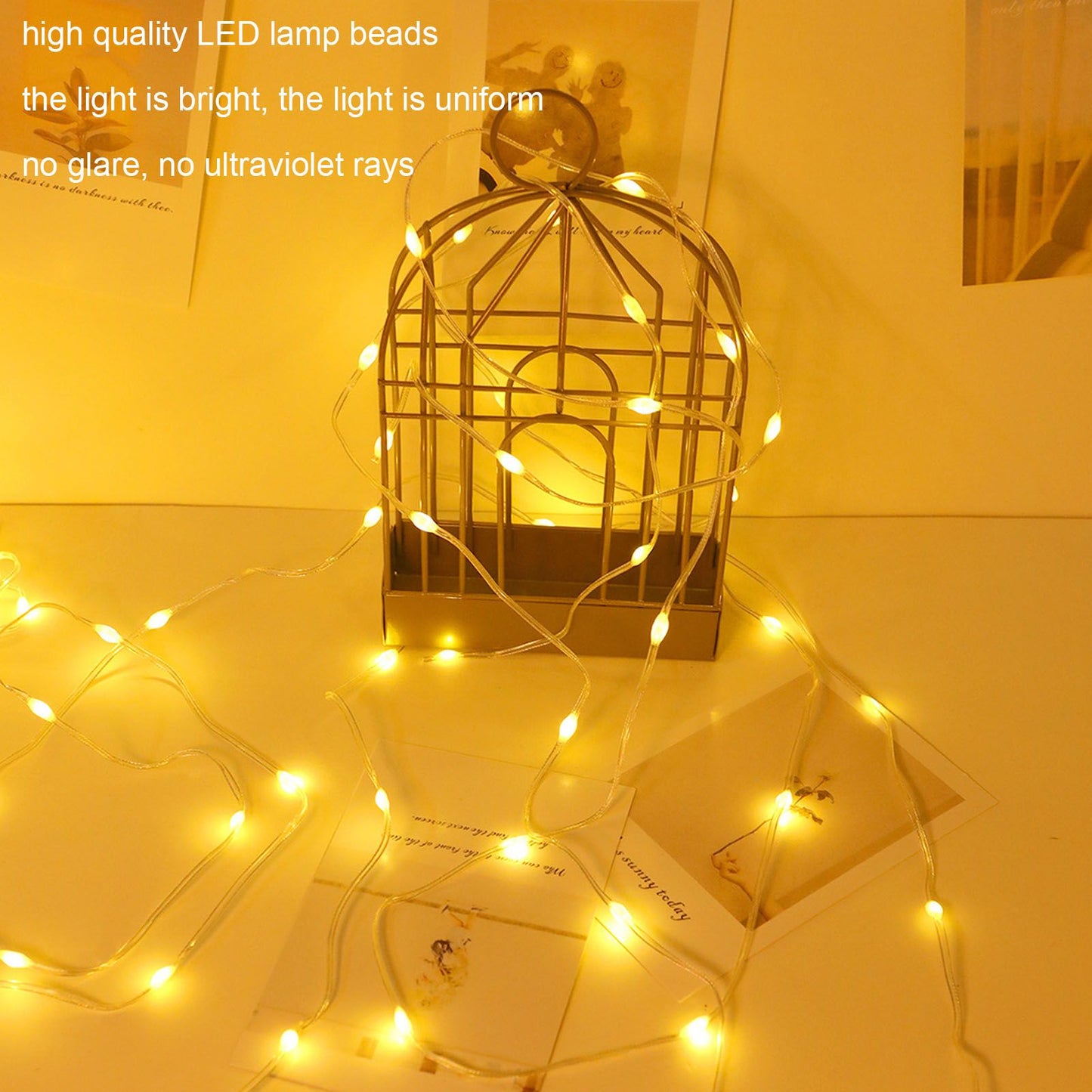 LED Curtain String Lights DIY 33 Feet Waterproof Warm Light Decorative String Lights for Outdoor V1294-YM0523-3119220048311