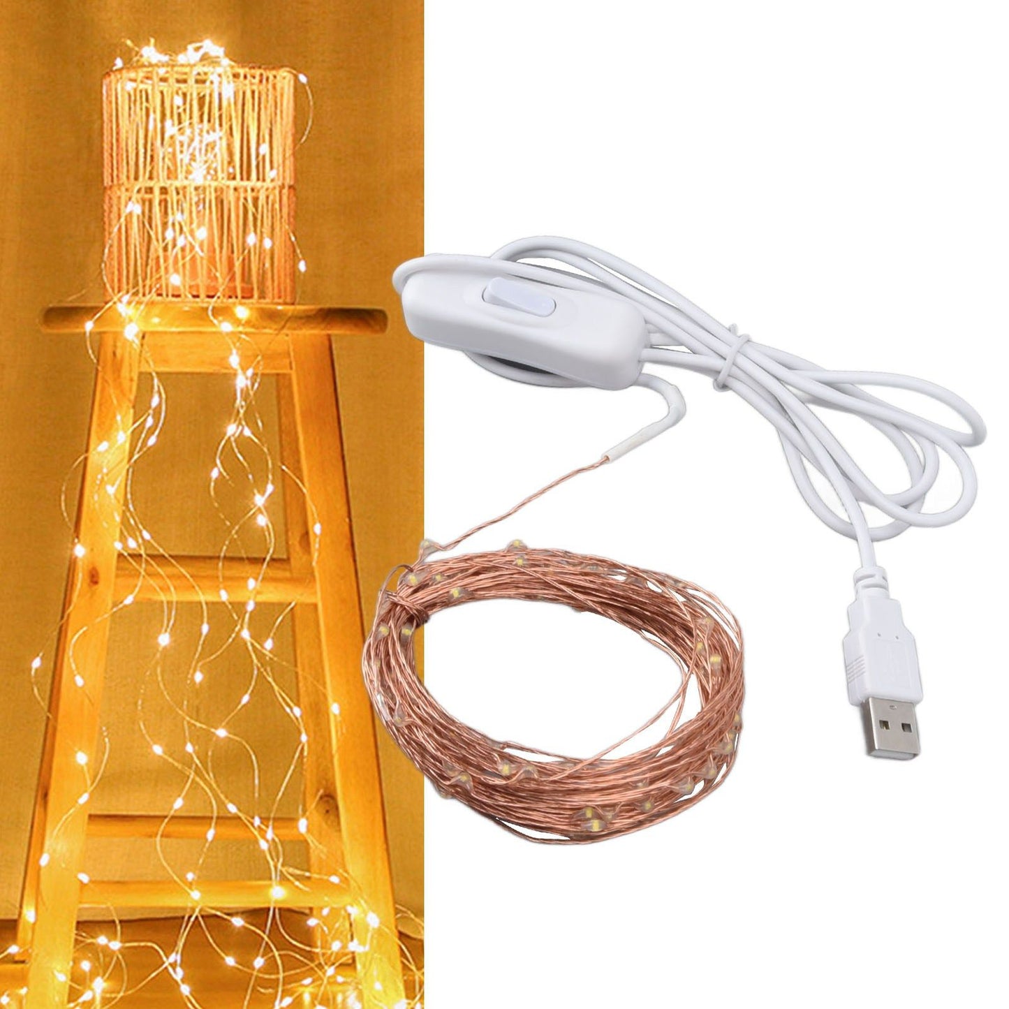 USB Copper Wire String Lights DIY 100 LEDs 10m/32.8ft Energy Saving Safe Warm Light LED Light String for V1294-YM0523-3119220048411