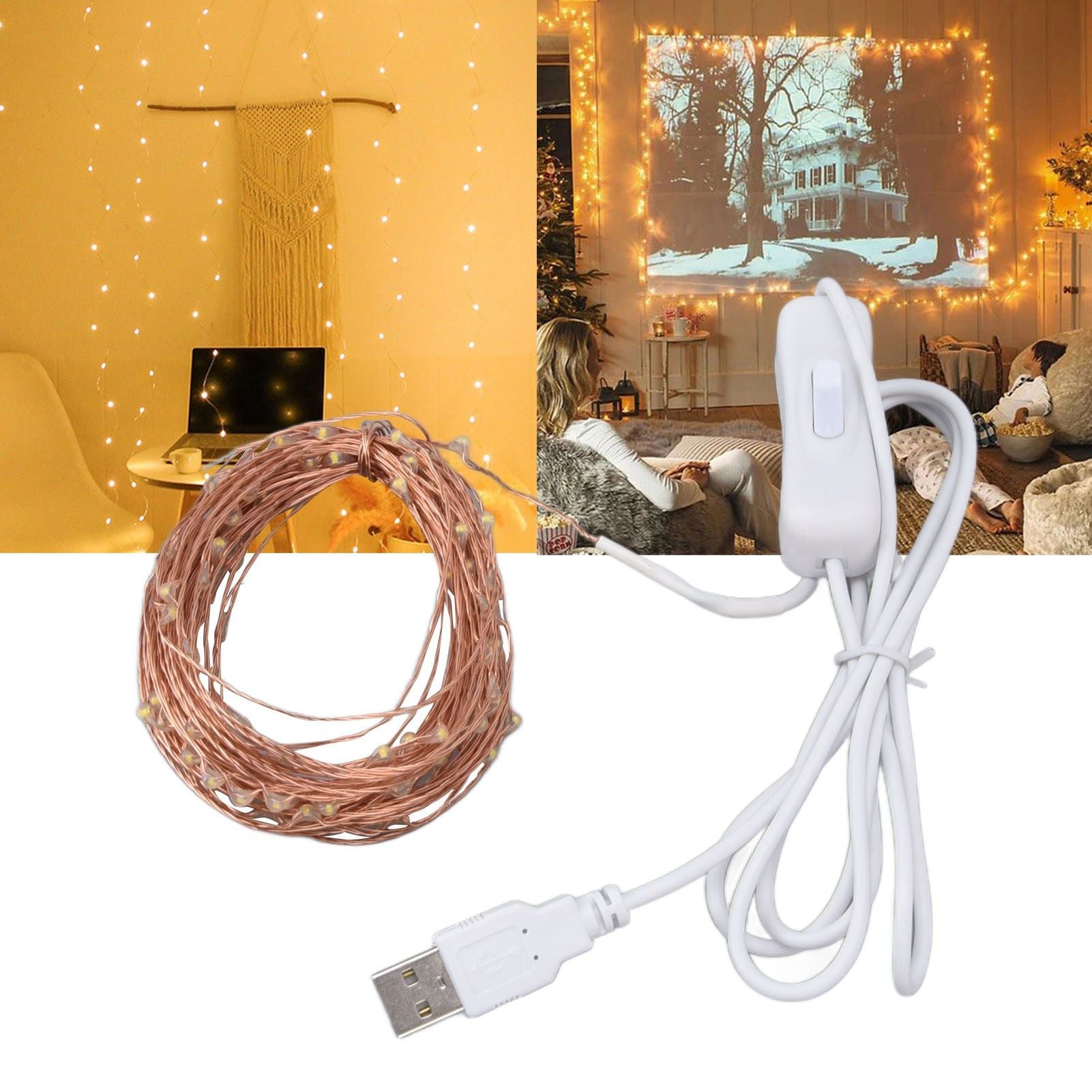 USB Copper Wire String Lights DIY 100 LEDs 10m/32.8ft Energy Saving Safe Warm Light LED Light String for V1294-YM0523-3119220048411