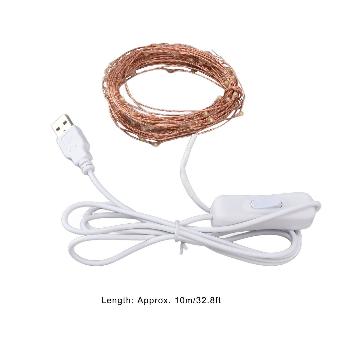 USB Copper Wire String Lights DIY 100 LEDs 10m/32.8ft Energy Saving Safe Warm Light LED Light String for V1294-YM0523-3119220048411