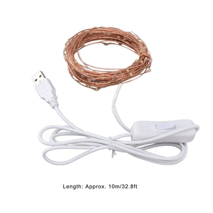 USB Copper Wire String Lights DIY 100 LEDs 10m/32.8ft Energy Saving Safe Warm Light LED Light String for V1294-YM0523-3119220048411