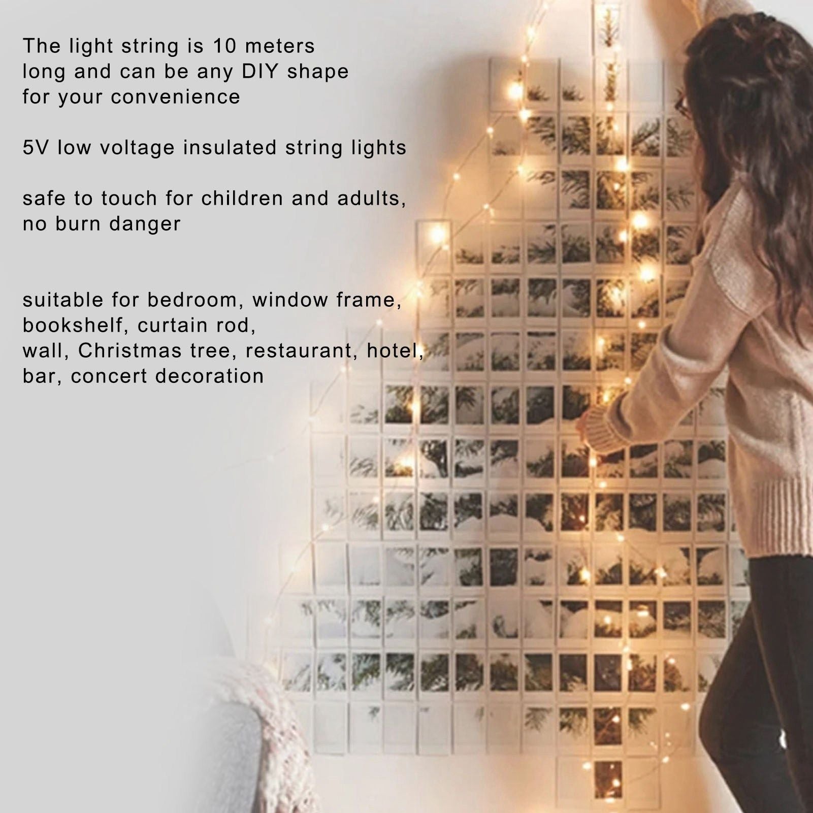 USB Copper Wire String Lights DIY 100 LEDs 10m/32.8ft Energy Saving Safe Warm Light LED Light String for V1294-YM0523-3119220048411