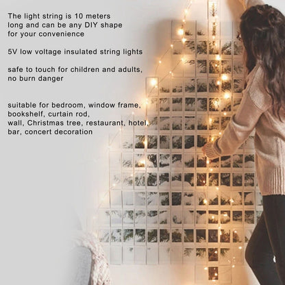 USB Copper Wire String Lights DIY 100 LEDs 10m/32.8ft Energy Saving Safe Warm Light LED Light String for V1294-YM0523-3119220048411