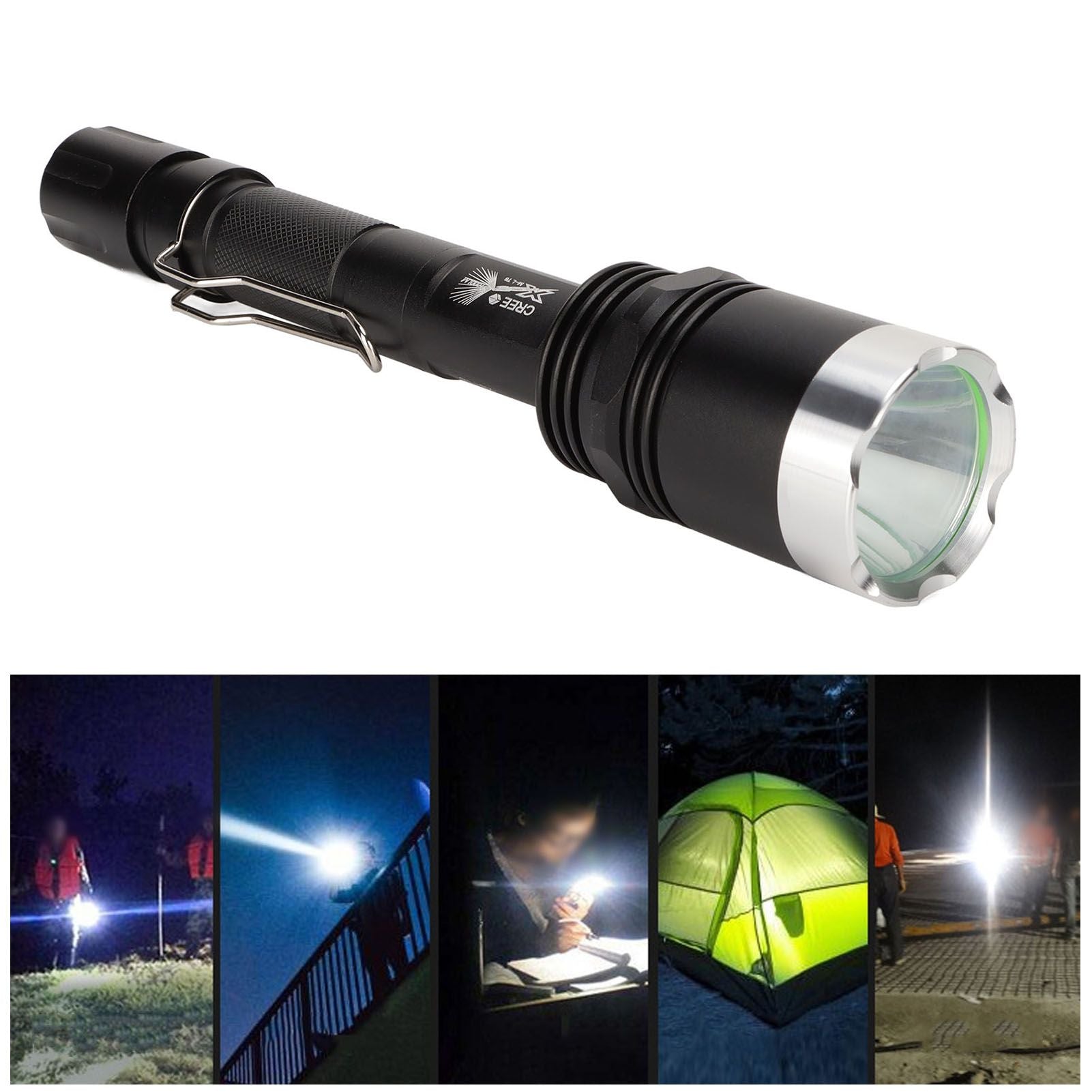 Camping Flashlight 5000LM Lengthened IPX5 Waterproof Anodized Black T6 Lamp Beads White Light Outdoor V1294-YM0523-3119220048911