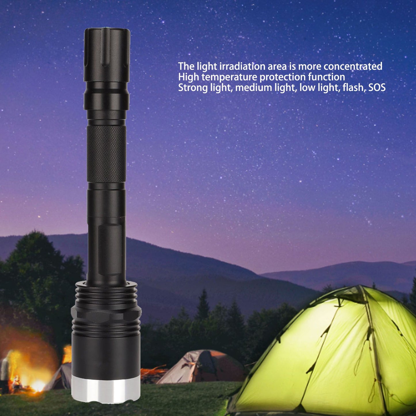 Camping Flashlight 5000LM Lengthened IPX5 Waterproof Anodized Black T6 Lamp Beads White Light Outdoor V1294-YM0523-3119220048911