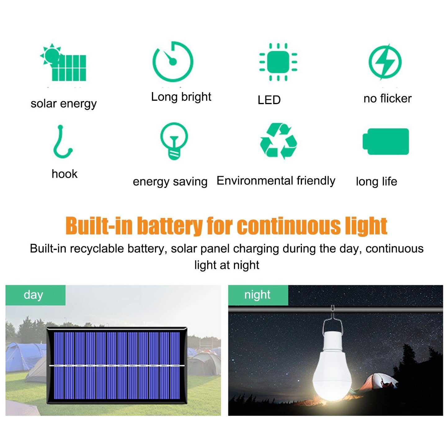 Solar Light Bulb Energy Saving White Light USB Solar LED Bulb Light for Outdoor Camping Emergency with Hook V1294-YM0523-3119220050511