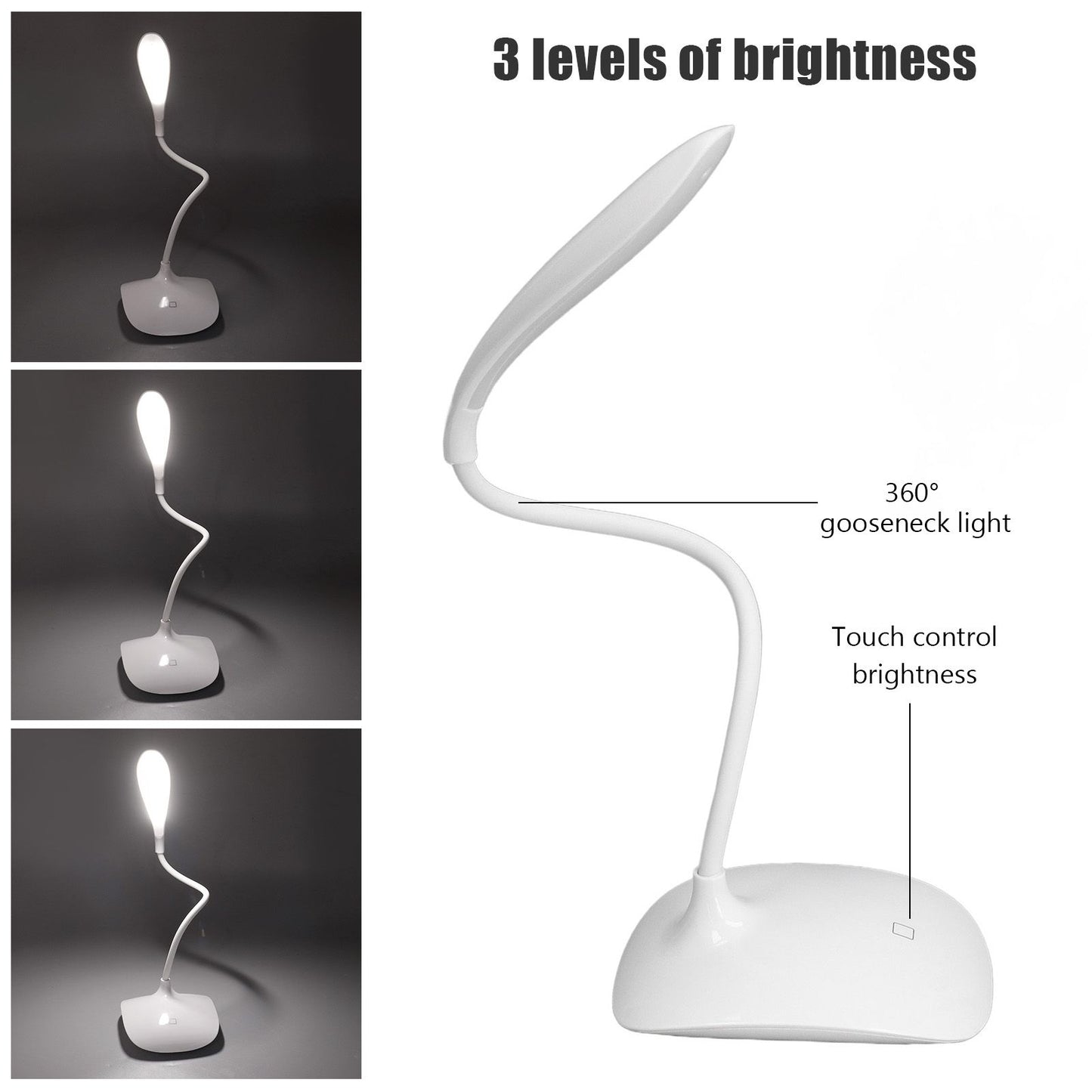 LED Table Lamp 3 Levels Touch Control USB Charging 16 LEDs Compact Portable Lamp for Home Office Travelling V1294-YM0523-3119220051811