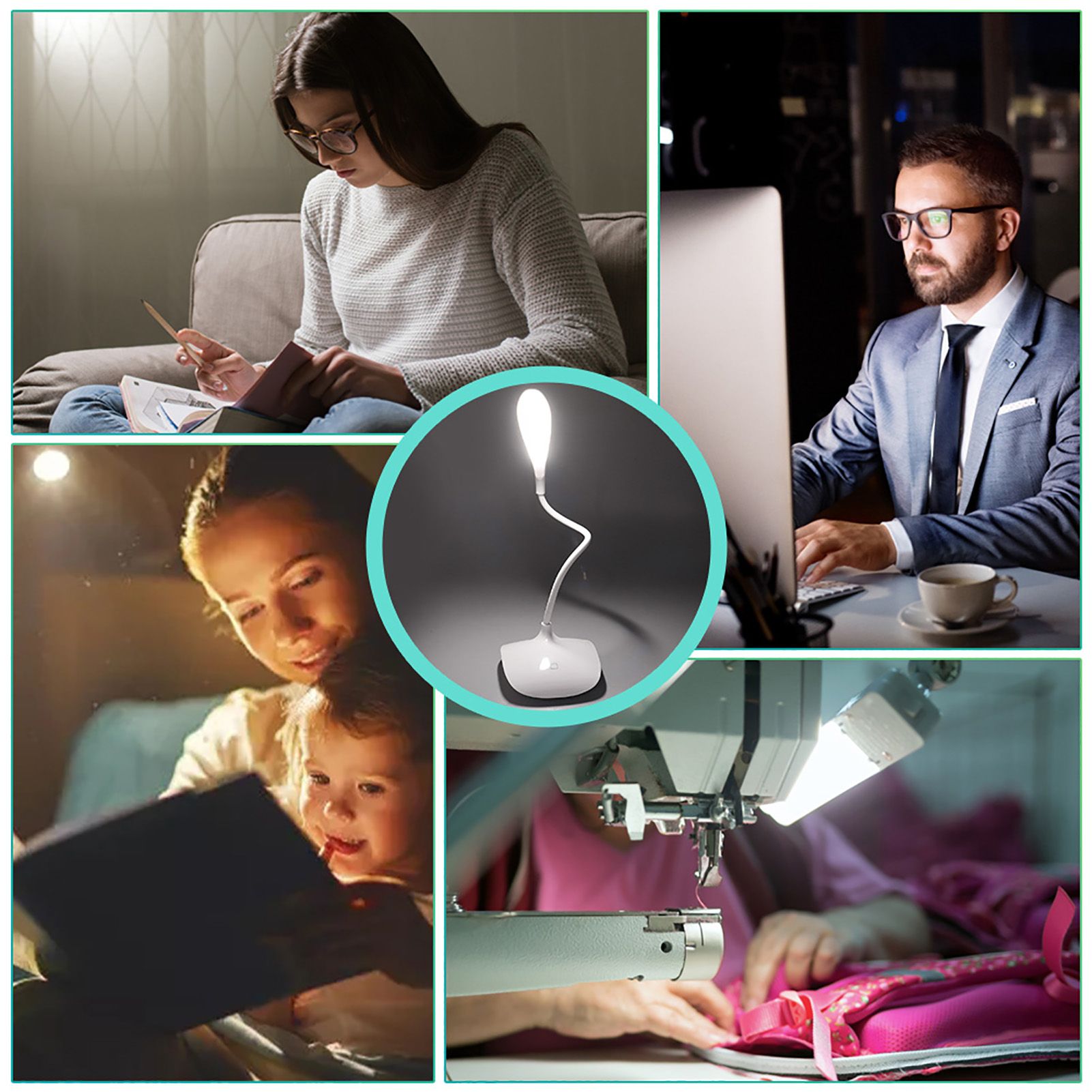 LED Table Lamp 3 Levels Touch Control USB Charging 16 LEDs Compact Portable Lamp for Home Office Travelling V1294-YM0523-3119220051811