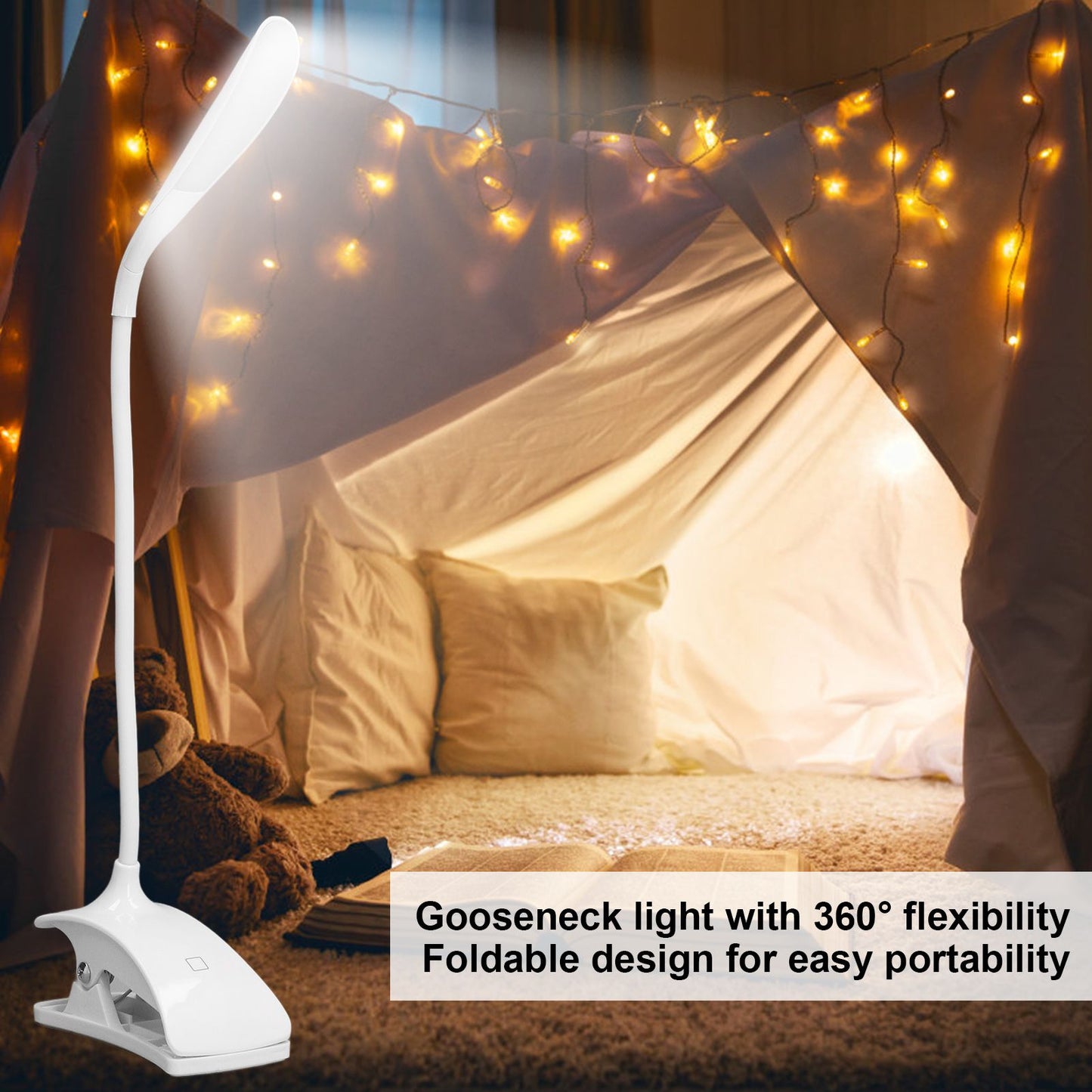 LED Desk Lamp 3 Level Brightness Energy Saving Eye Protection Clip Table Lamp with Flexible Gooseneck V1294-YM0523-3119220052311