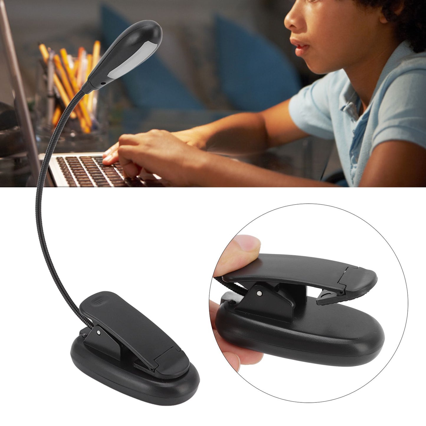 Clip On Light Black 9 Level 7 Lamps Foldable Flexible Gooseneck USB Rechargeable LED Clip Table Reading Lamp V1294-YM0523-3119220053111