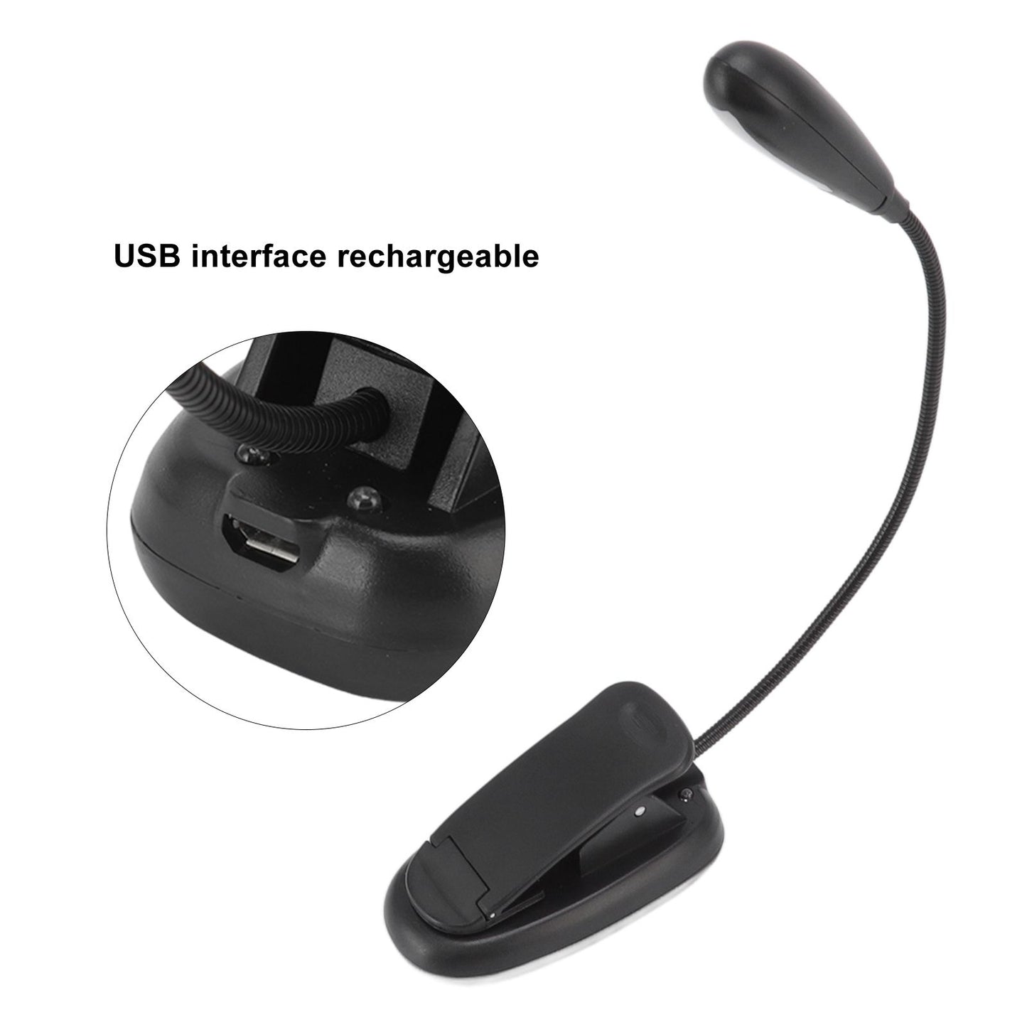 Clip On Light Black 9 Level 7 Lamps Foldable Flexible Gooseneck USB Rechargeable LED Clip Table Reading Lamp V1294-YM0523-3119220053111