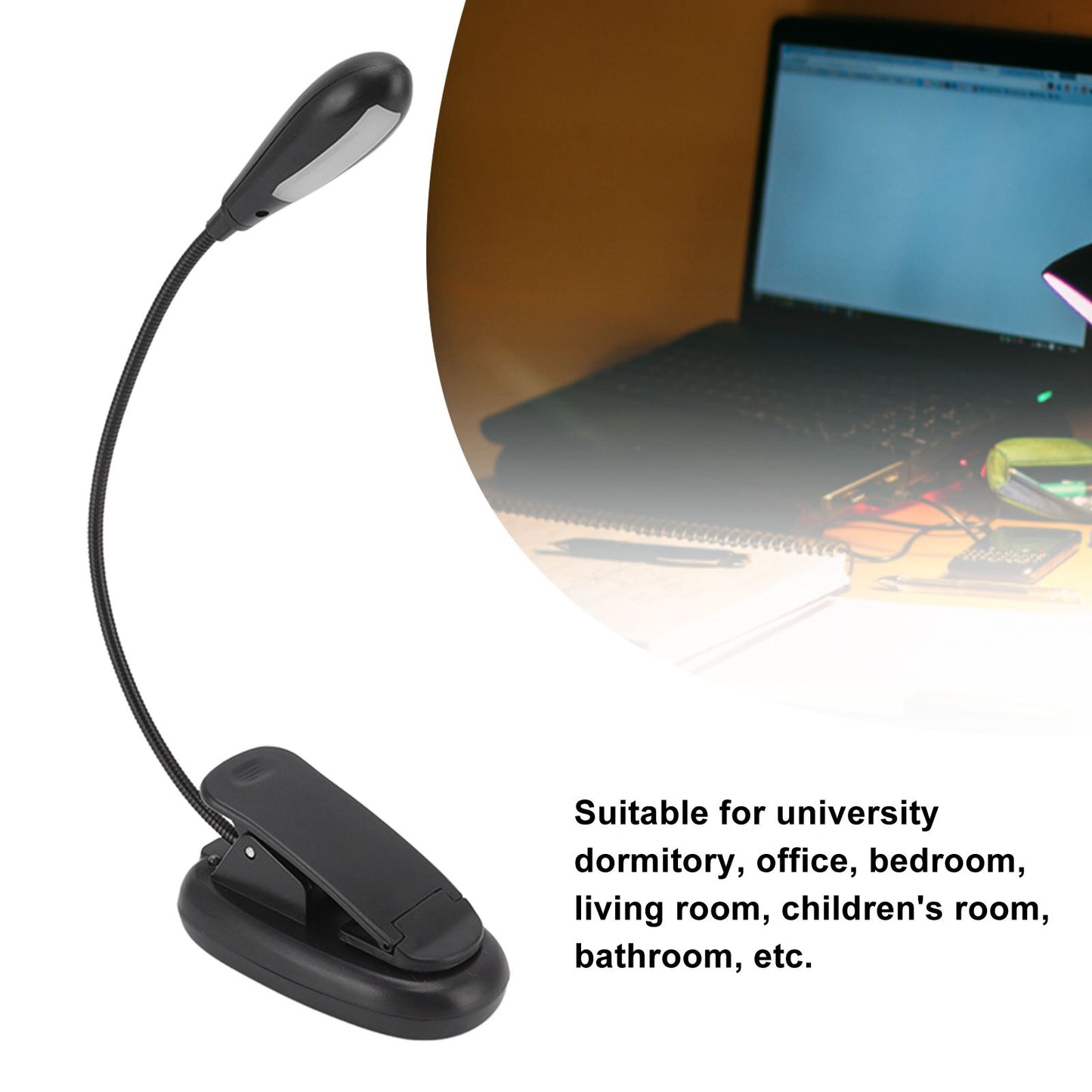 Clip On Light Black 9 Level 7 Lamps Foldable Flexible Gooseneck USB Rechargeable LED Clip Table Reading Lamp V1294-YM0523-3119220053111