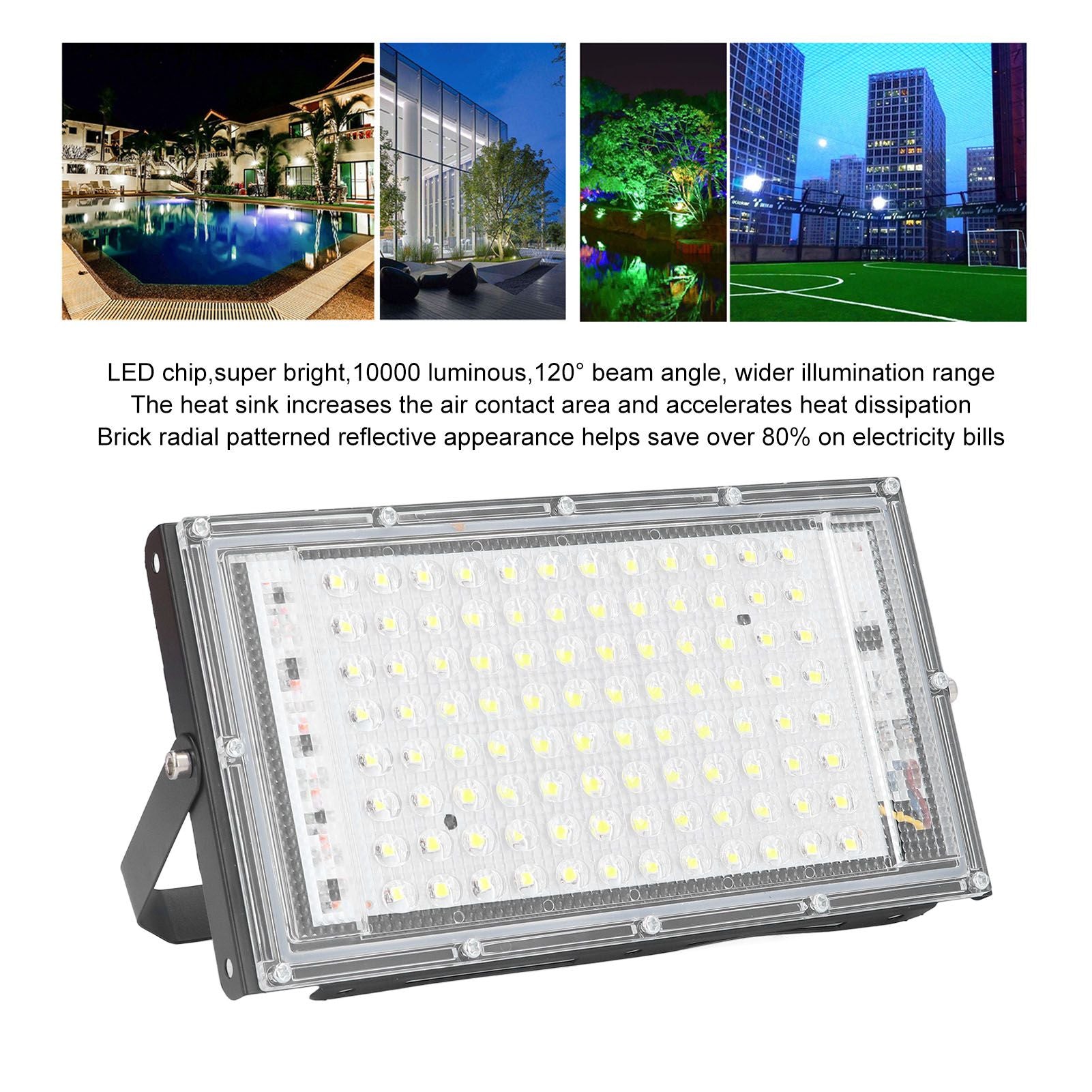 100W LED Flood Light Super Bright 10000 Luminous 120 degrees Beam Angle Flood Light Cool White IP66 V1294-YM0523-3119220054211