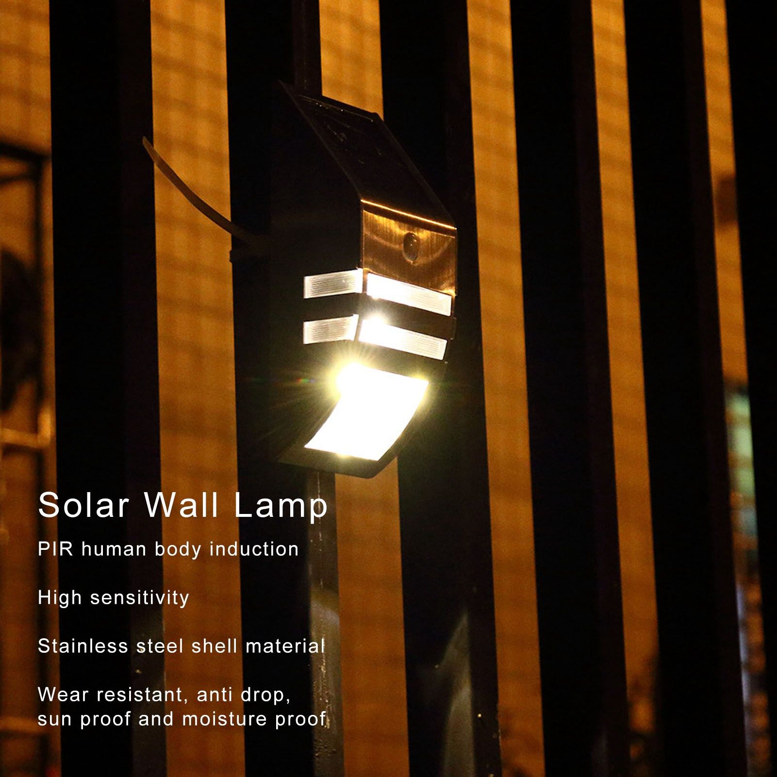 Solar Wall Lamp PIR Human Body Induction High Sensitivity White Light 40LM Stainless Steel Solar Wall Light V1294-YM0523-3119220055811