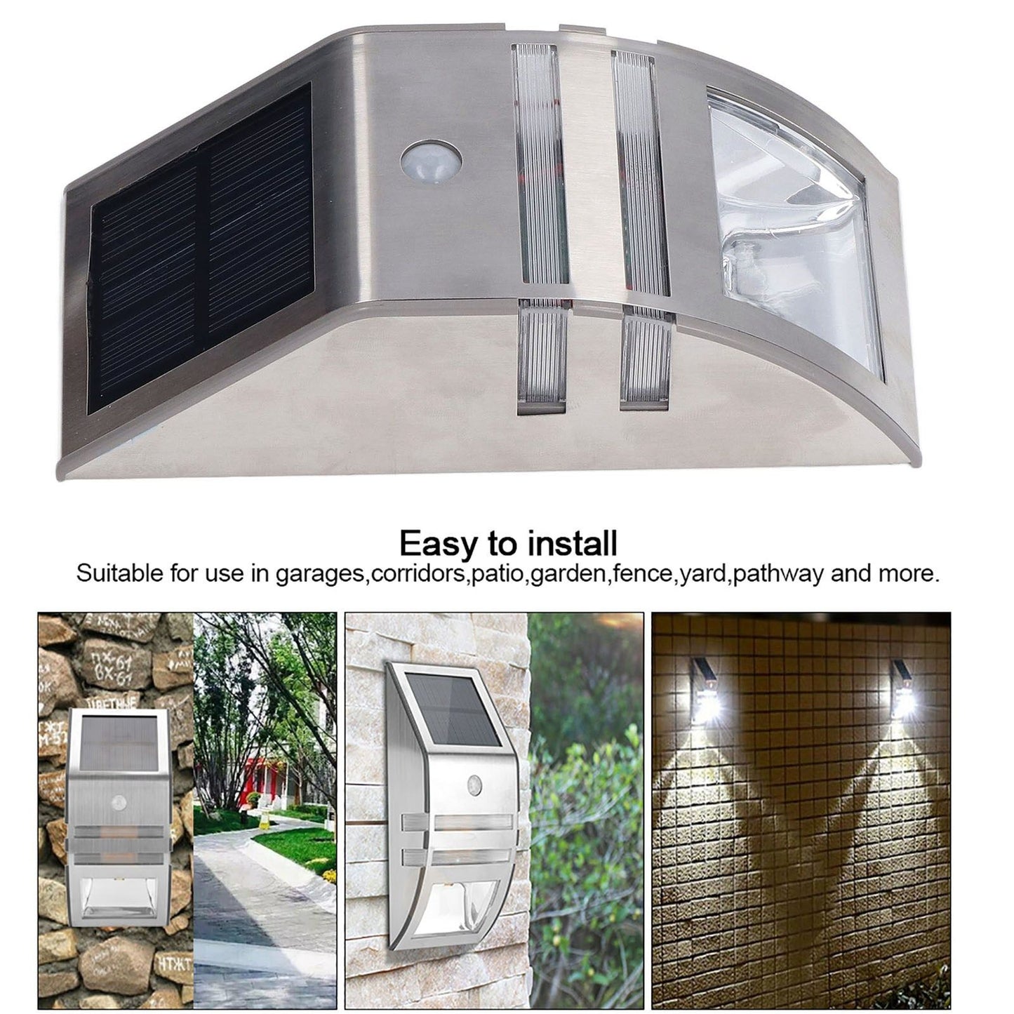 Solar Wall Lamp PIR Human Body Induction High Sensitivity White Light 40LM Stainless Steel Solar Wall Light V1294-YM0523-3119220055811