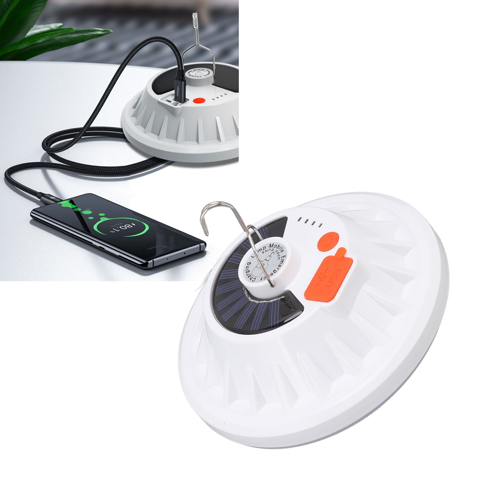Solar Emergency Light IP65 Waterproof 60 LEDs USB Rechargeable Camping Light for Outdoor Camping V1294-YM0523-3119220058711