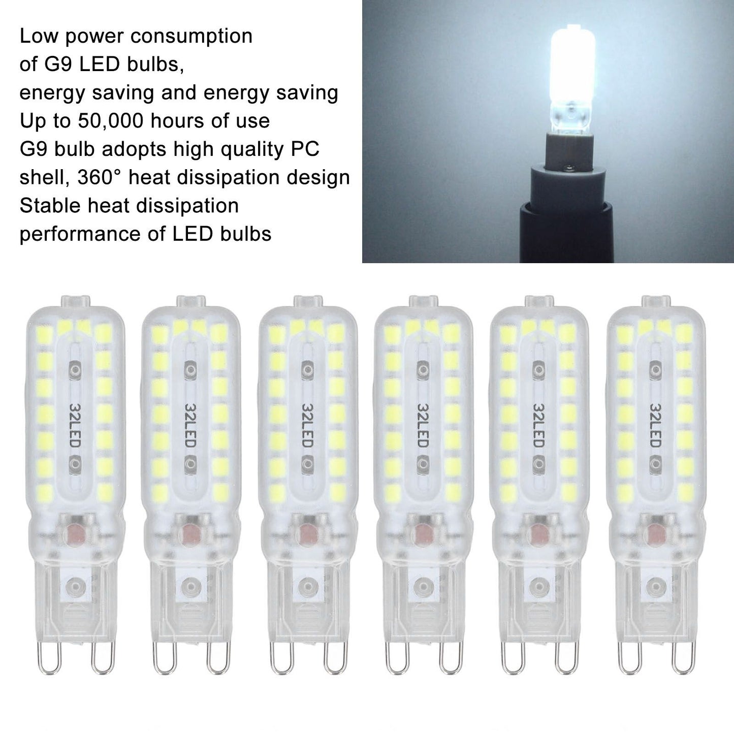 6pcs G9 LED Bulbs 7W Dimmable 360 degrees Illumination Replacement Light Bulb for Wall Desk Cabinet Lamp V1294-YM0523-3119220065412