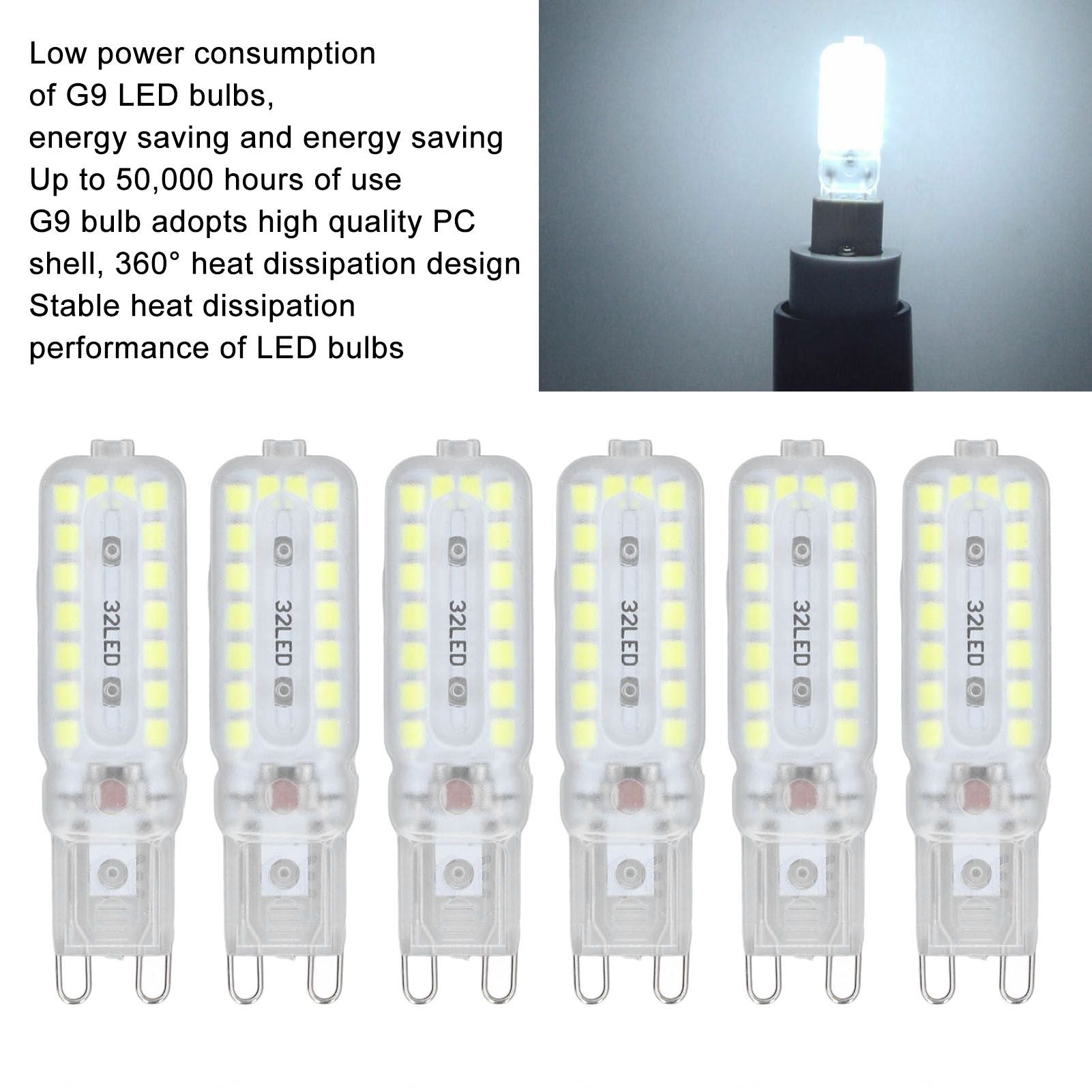 6pcs G9 LED Bulbs 7W Dimmable 360 degrees Illumination Replacement Light Bulb for Wall Desk Cabinet Lamp V1294-YM0523-3119220065412