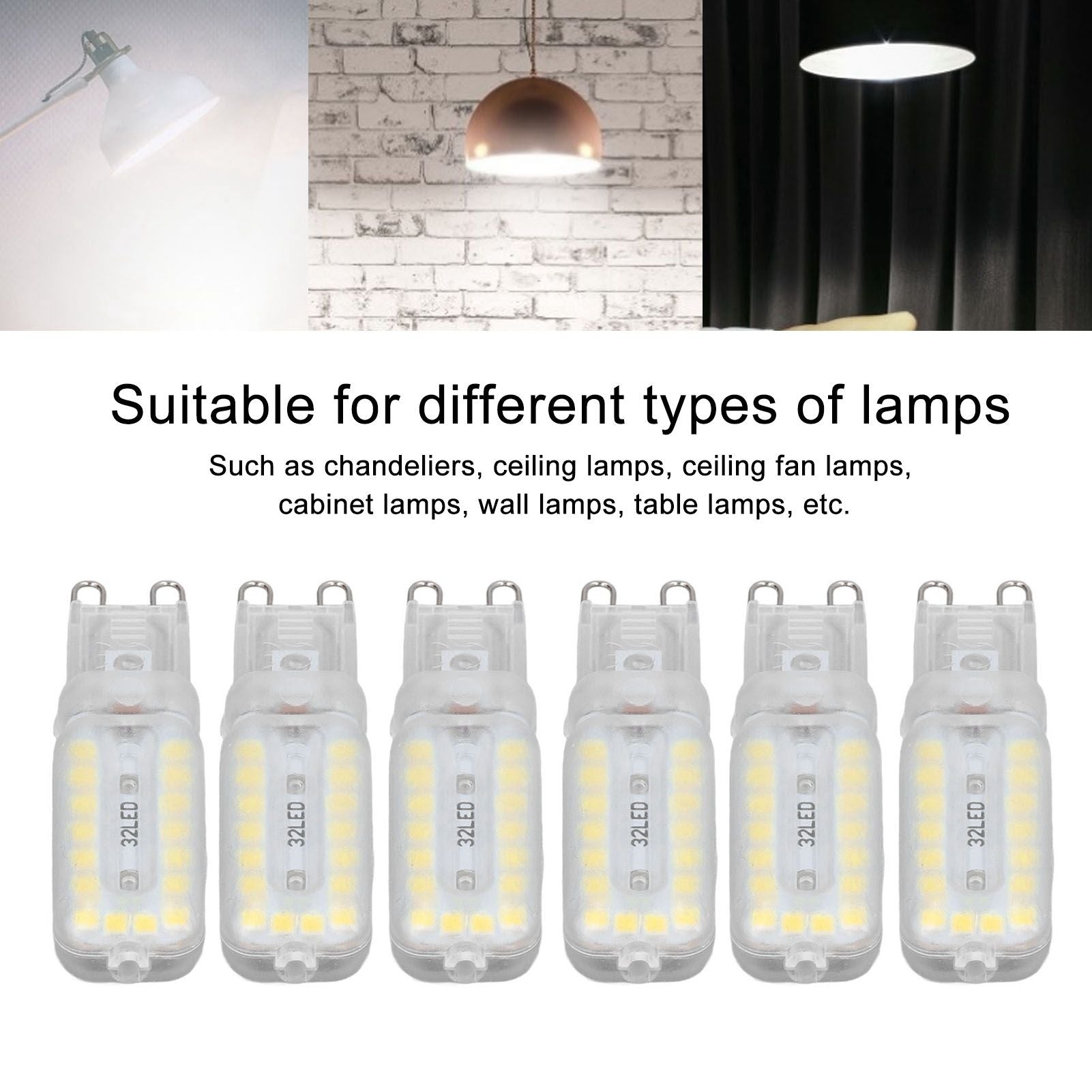 6pcs G9 LED Bulbs 7W Dimmable 360 degrees Illumination Replacement Light Bulb for Wall Desk Cabinet Lamp V1294-YM0523-3119220065413