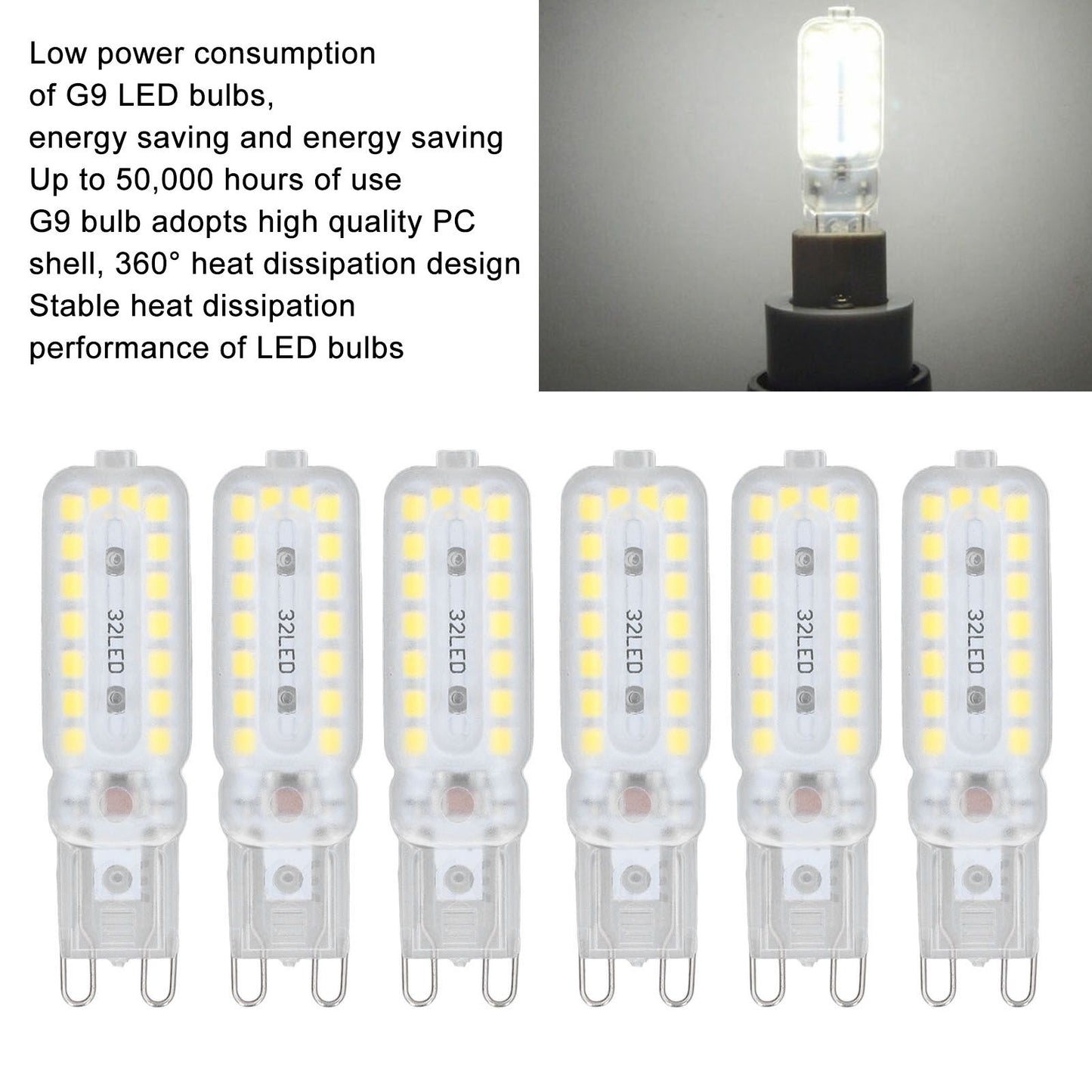 6pcs G9 LED Bulbs 7W Dimmable 360 degrees Illumination Replacement Light Bulb for Wall Desk Cabinet Lamp V1294-YM0523-3119220065413