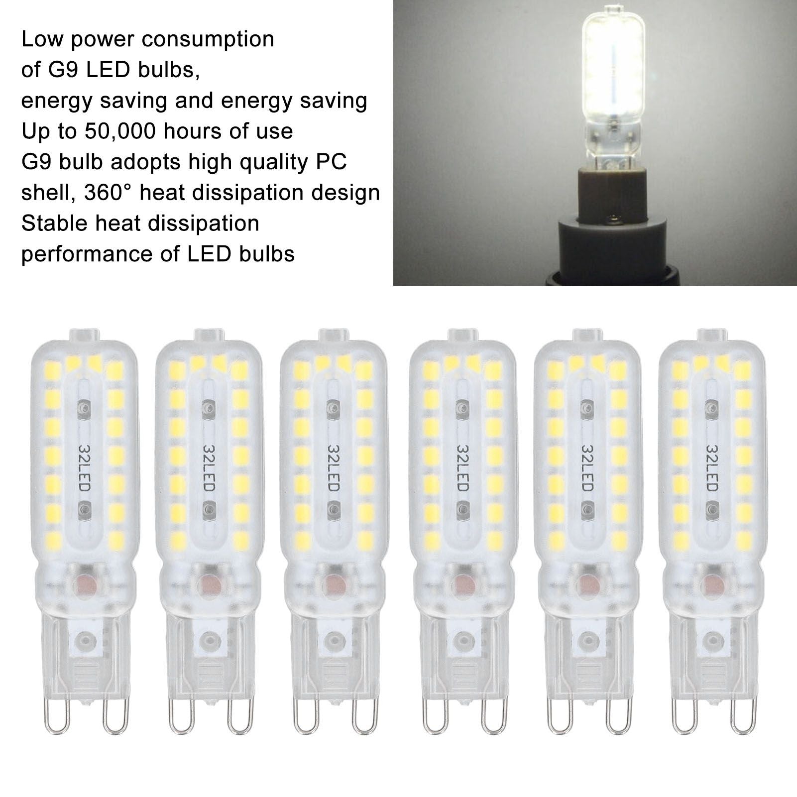 6pcs G9 LED Bulbs 7W Dimmable 360 degrees Illumination Replacement Light Bulb for Wall Desk Cabinet Lamp V1294-YM0523-3119220065414