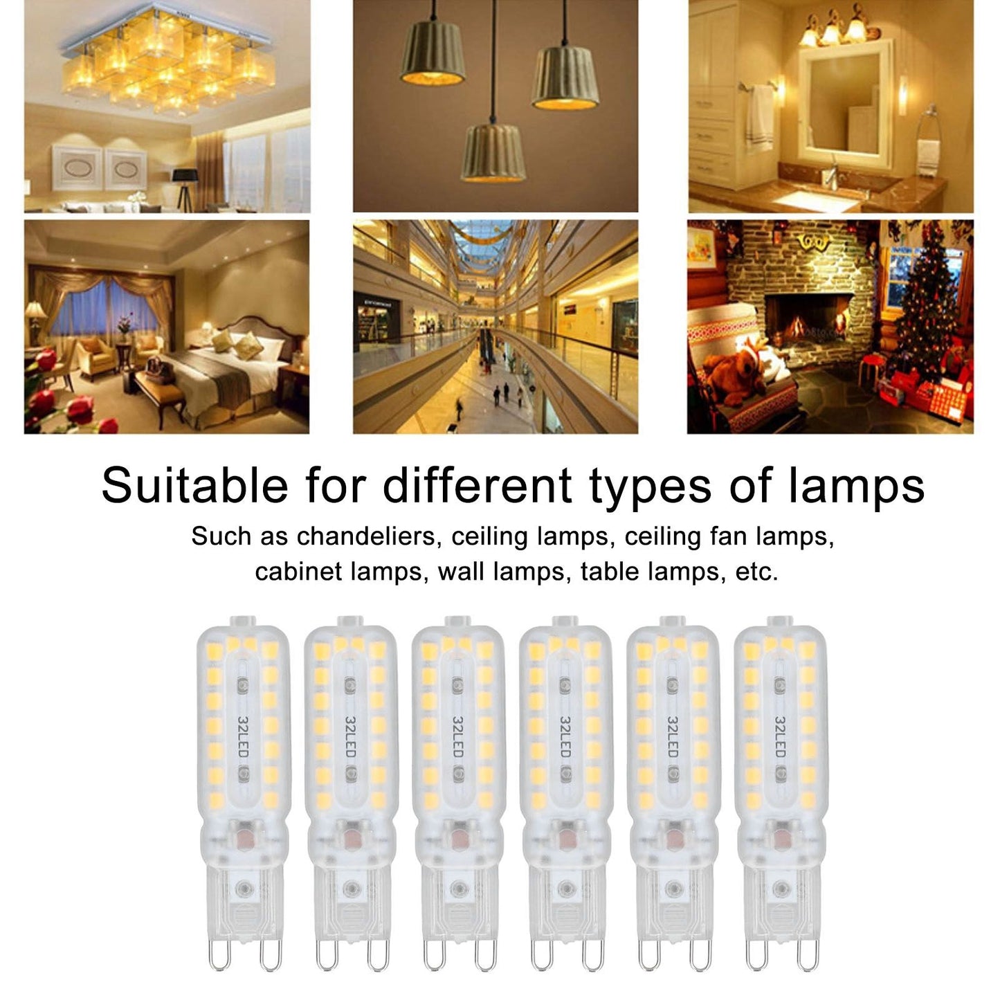 6pcs G9 LED Bulbs 7W Dimmable 360 degrees Illumination Replacement Light Bulb for Wall Desk Cabinet Lamp Warm V1294-YM0523-3119220065415