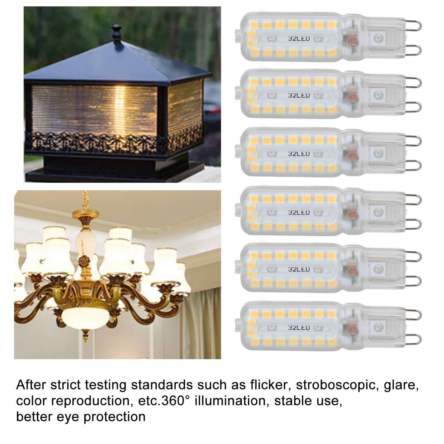 6pcs G9 LED Bulbs 7W Dimmable 360 degrees Illumination Replacement Light Bulb for Wall Desk Cabinet Lamp Warm V1294-YM0523-3119220065415