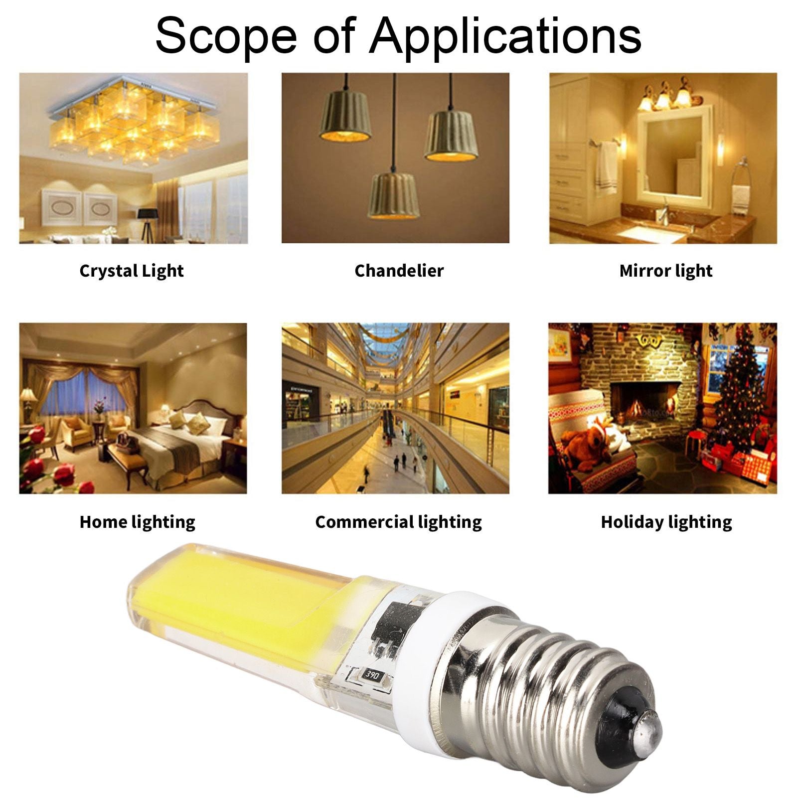 6PCS E14 COB Lamp Bulb Mini 360 Degree Lighting Heat Sinking Silicone Anti Glare for Chandelier Ceiling Light V1294-YM0523-3119220066211