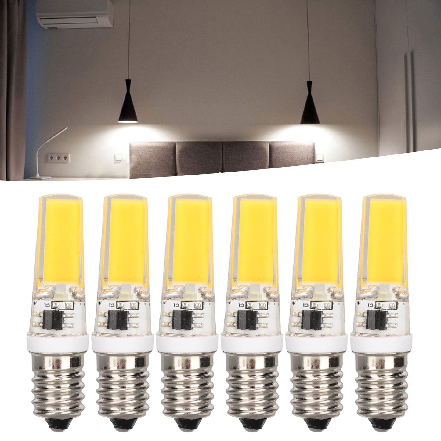 6PCS E14 COB Lamp Bulb Mini 360 Degree Lighting Heat Sinking Silicone Anti Glare for Chandelier Ceiling Light V1294-YM0523-3119220066212