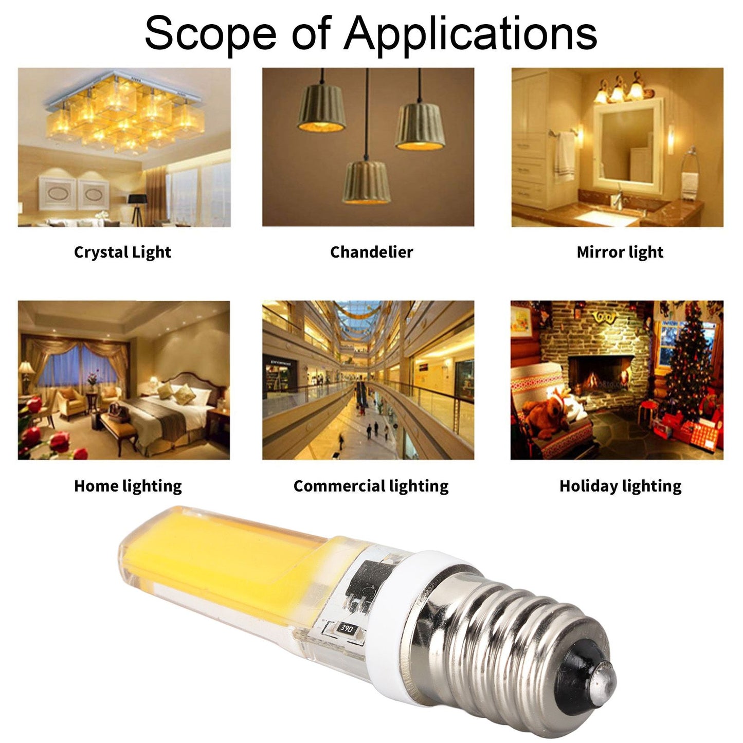 6PCS E14 COB Lamp Bulb Mini 360 Degree Lighting Heat Sinking Silicone Anti Glare for Chandelier Ceiling Light V1294-YM0523-3119220066212