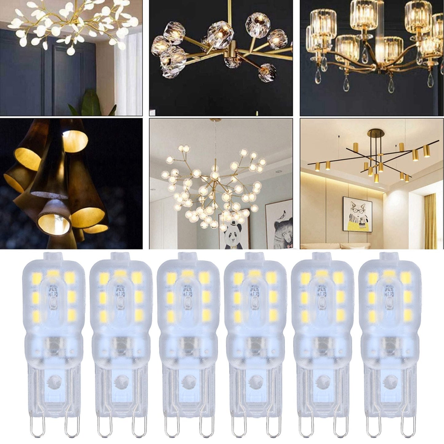 G9 Bulb Dimmable Eye Protection Energy Saving 14 LEDs 3W Light Bulb for Chandelier Table Lamp 6pcs White V1294-YM0523-3119220066311