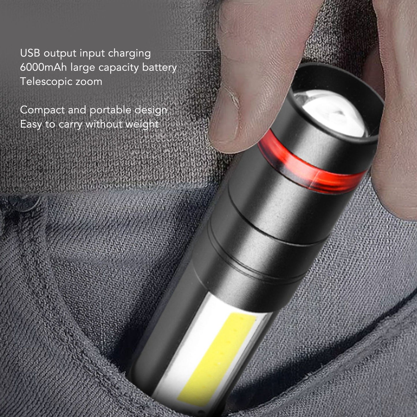 LED Flashlight Multifunction Highlight Telescopic Zoom Rechargeable Waterproof Mini Flashlight for Outdoor V1294-YM0523-3119220066611