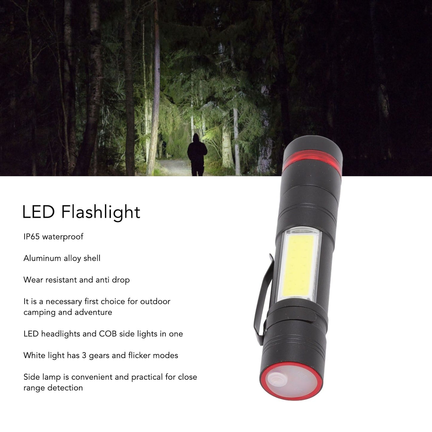 LED Flashlight Multifunction Highlight Telescopic Zoom Rechargeable Waterproof Mini Flashlight for Outdoor V1294-YM0523-3119220066611