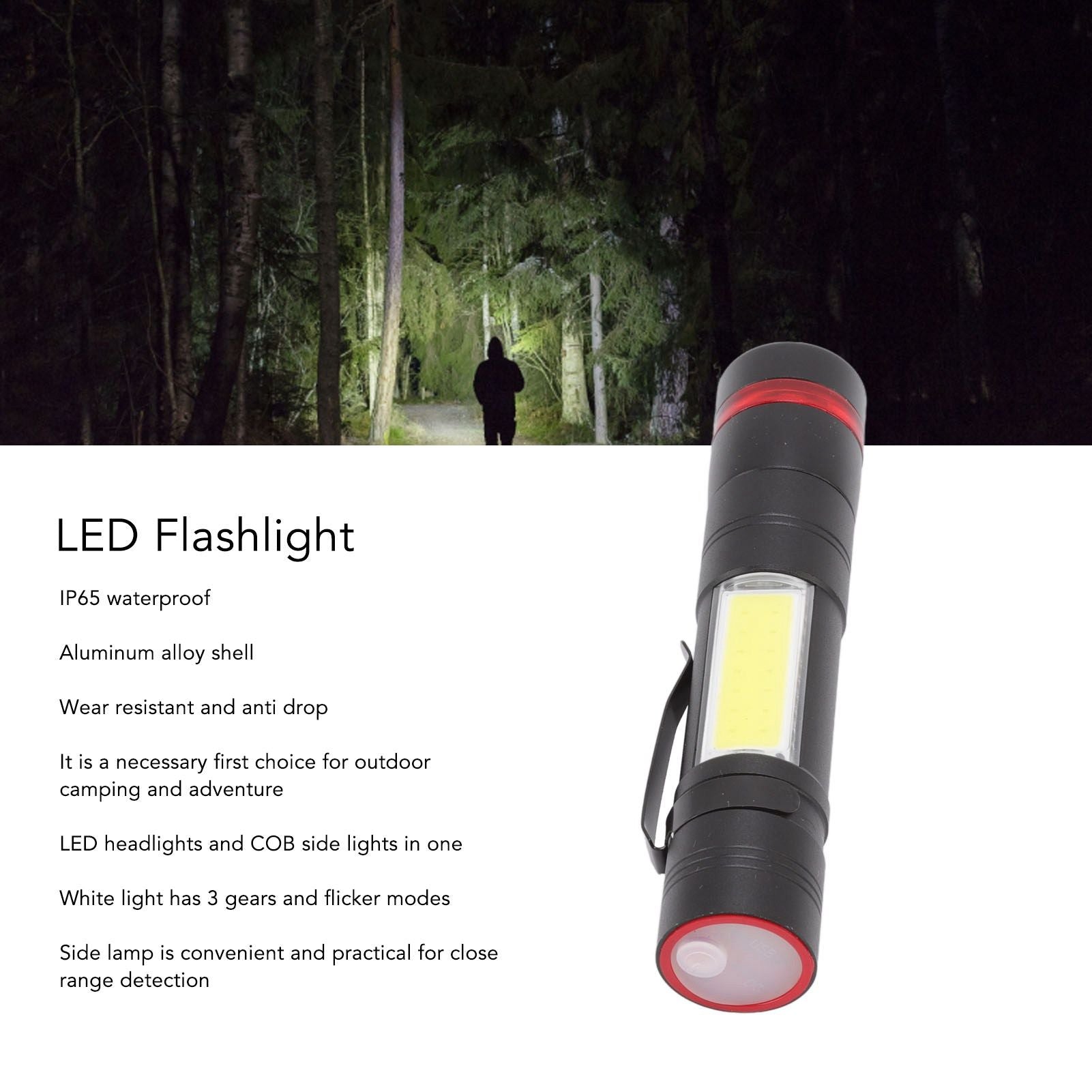 LED Flashlight Multifunction Highlight Telescopic Zoom Rechargeable Waterproof Mini Flashlight for Outdoor V1294-YM0523-3119220066611