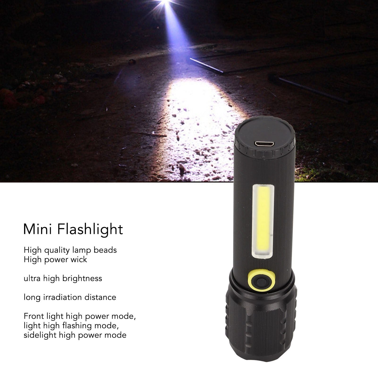 Mini Flashlight Strong Light 3 Modes Telescopic Zoom Portable Rechargeable for Camping Emergency Outdoor V1294-YM0523-3119220066811