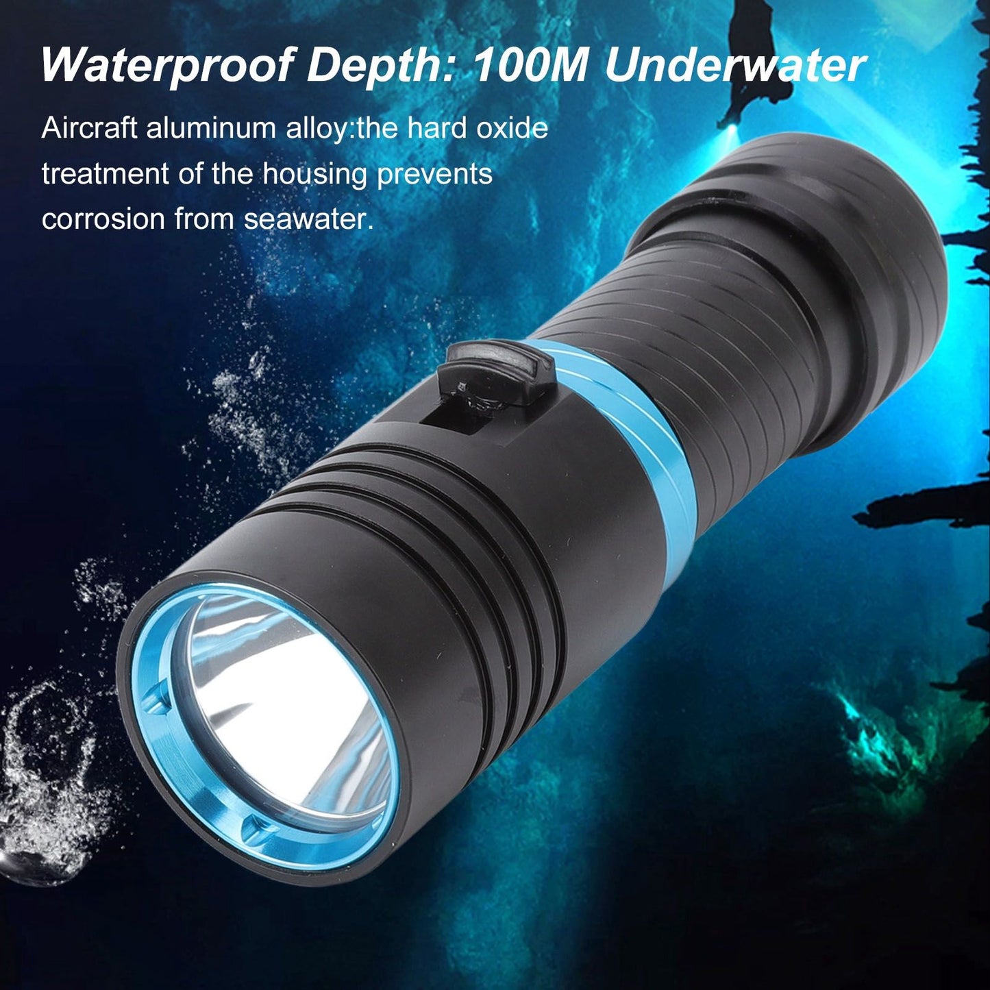 5000LM Diving Flashlight IPX8 100m Underwater Waterproof Infinitely Dimmable L2 LED Beads Scuba Dive Lights V1294-YM0523-3119220068611