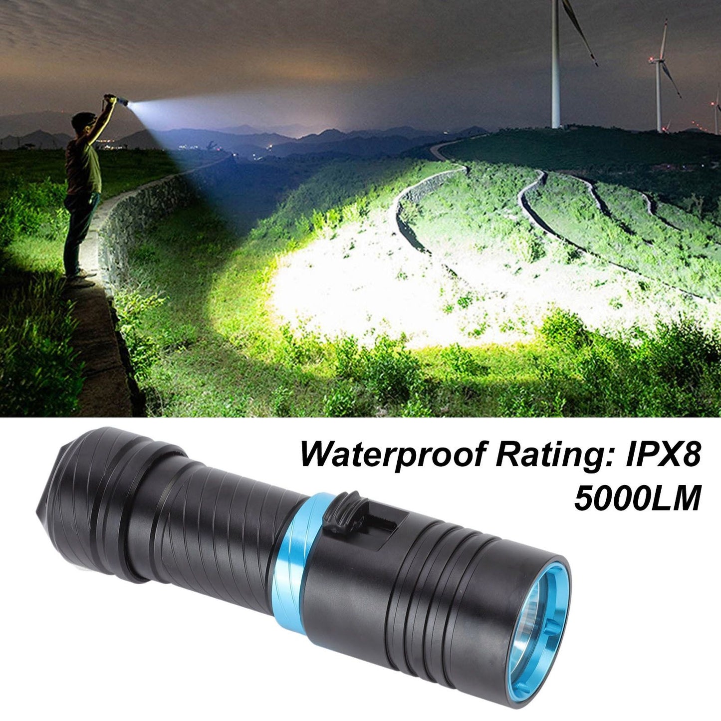 5000LM Diving Flashlight IPX8 100m Underwater Waterproof Infinitely Dimmable L2 LED Beads Scuba Dive Lights V1294-YM0523-3119220068611