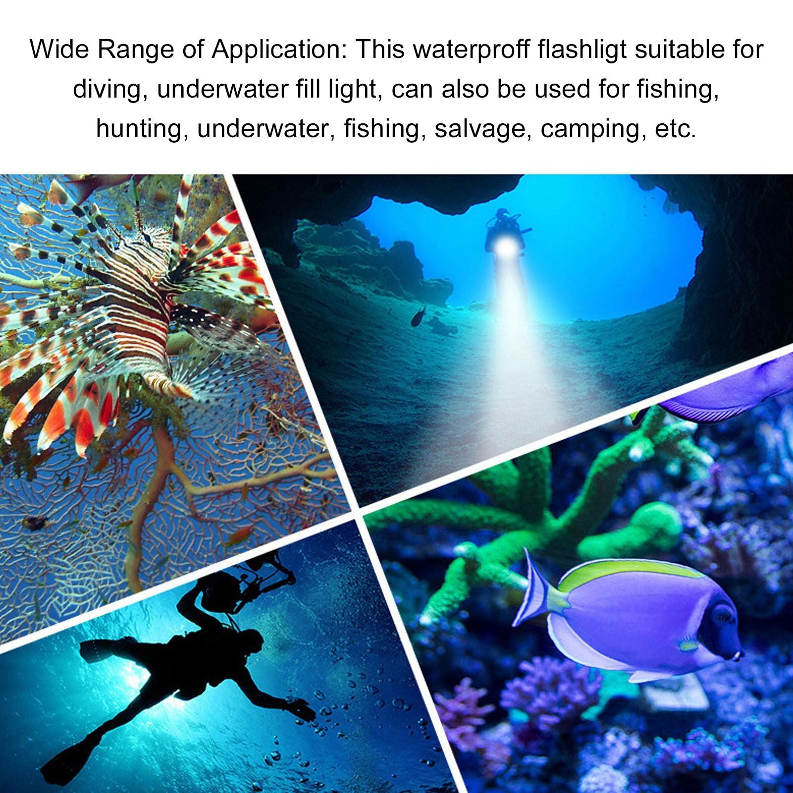 5000LM Diving Flashlight IPX8 100m Underwater Waterproof Infinitely Dimmable L2 LED Beads Scuba Dive Lights V1294-YM0523-3119220068611