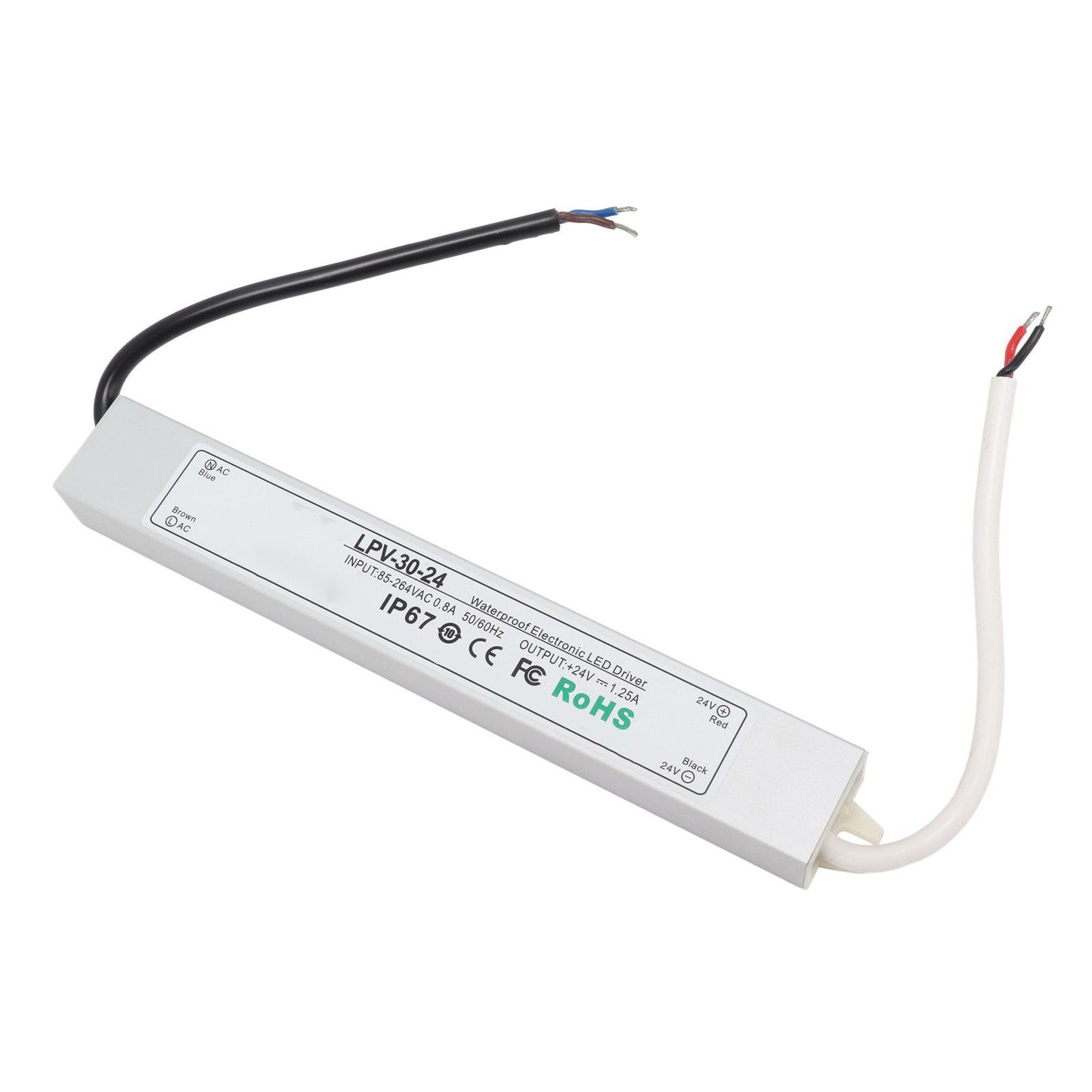 LED Driver IP67 Waterproof 24V Low Voltage Output Power Supply Transformer Adapter for Lamp Security Camera 85‑264V LPV 30W 24V 1.25A