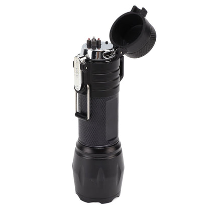 Electric Lighter Waterproof Windproof Aluminum Alloy Portable Lighter with Flashlight 3.7v Black