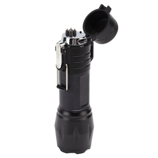 Electric Lighter Waterproof Windproof Aluminum Alloy Portable Lighter with Flashlight 3.7v Black